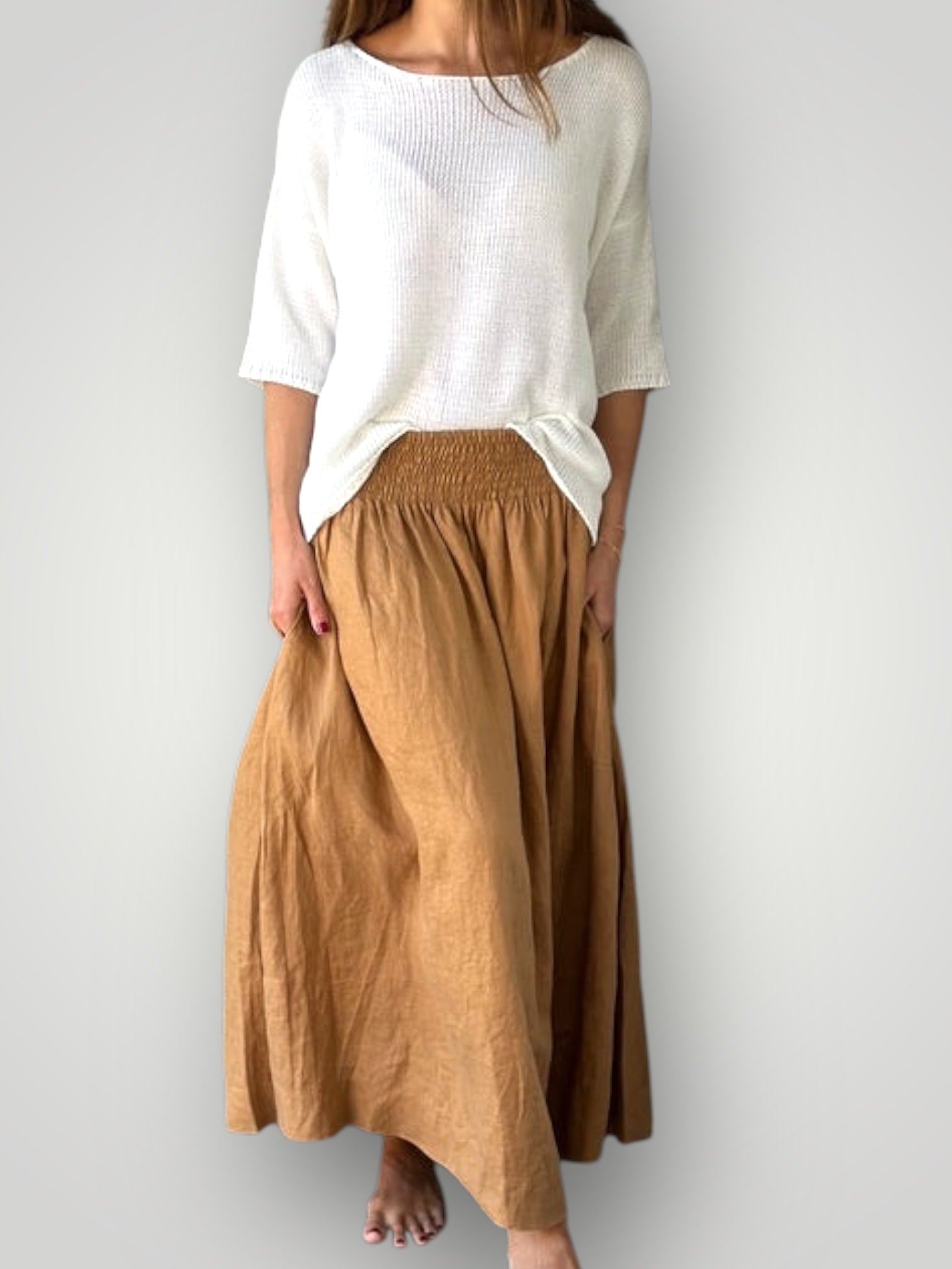 lulu skirt - caramel linen Apparel