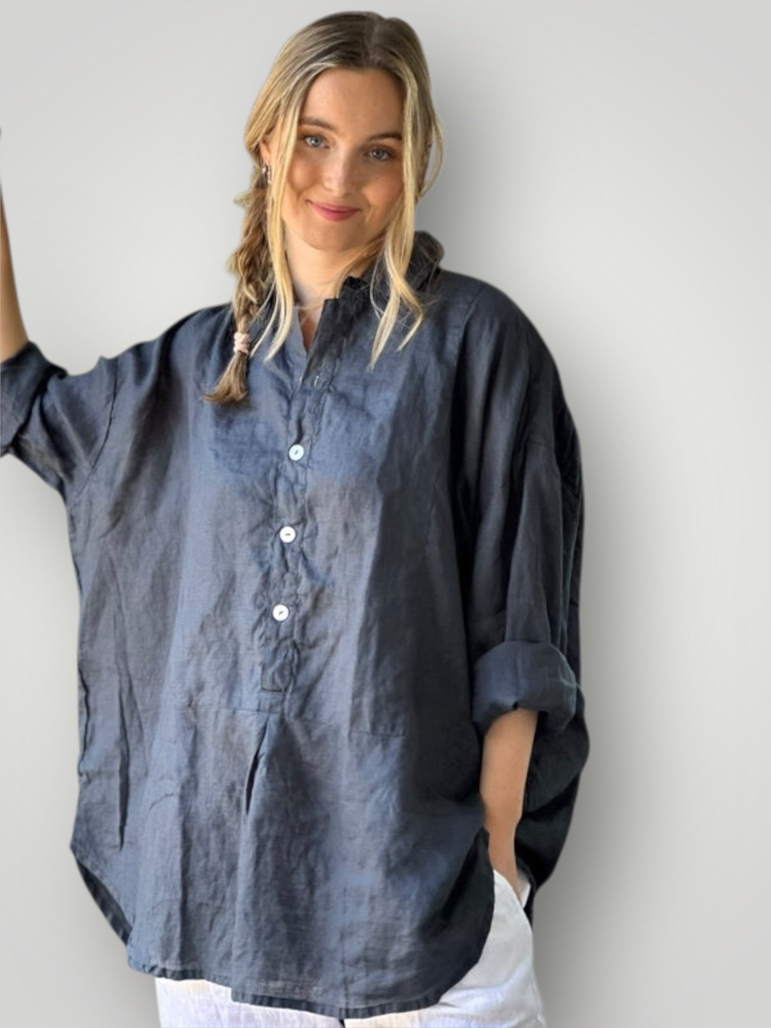 megan shirt-charcoal linen Apparel