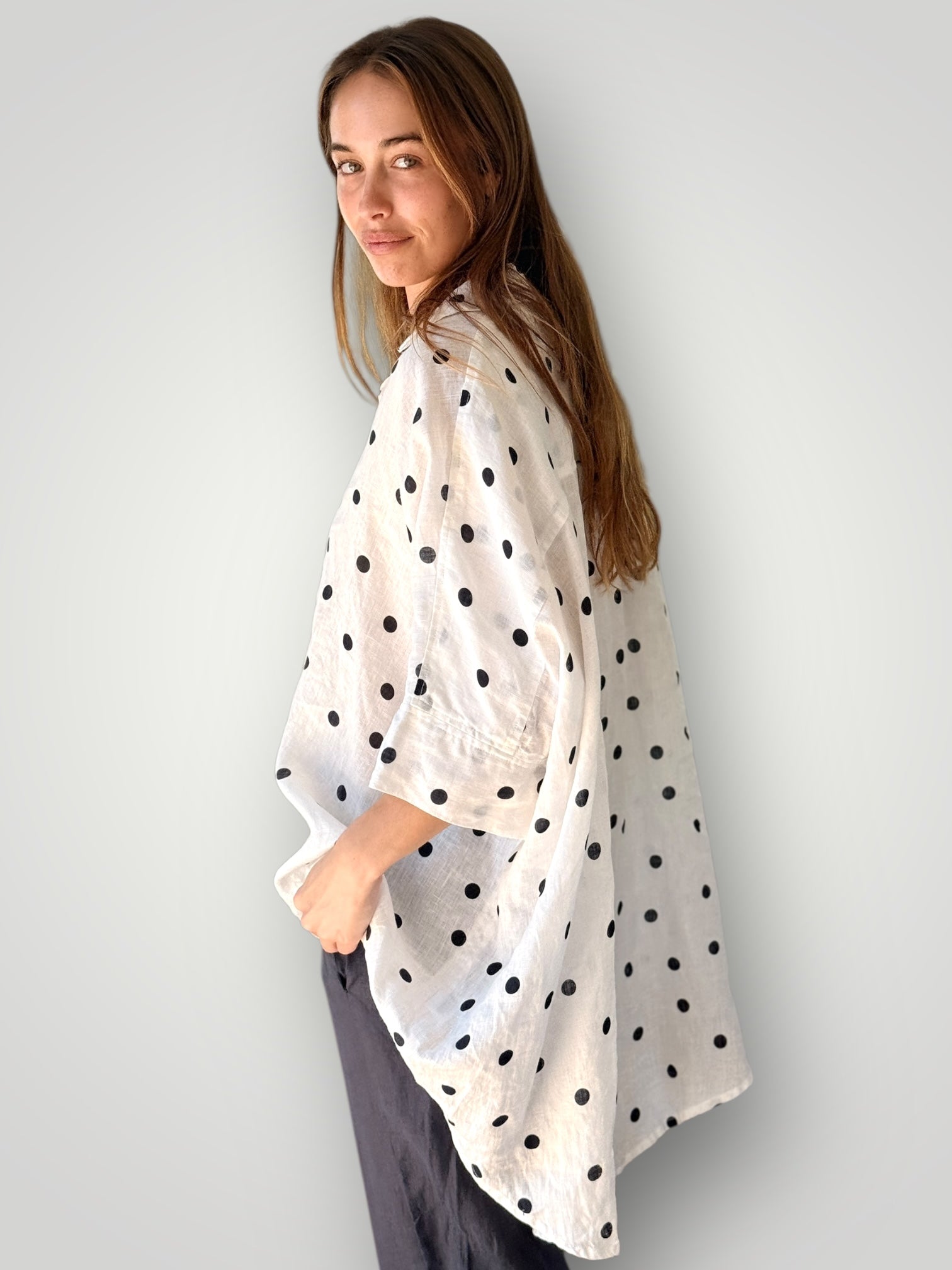 issey shirt - white/charcoal spot linen Apparel