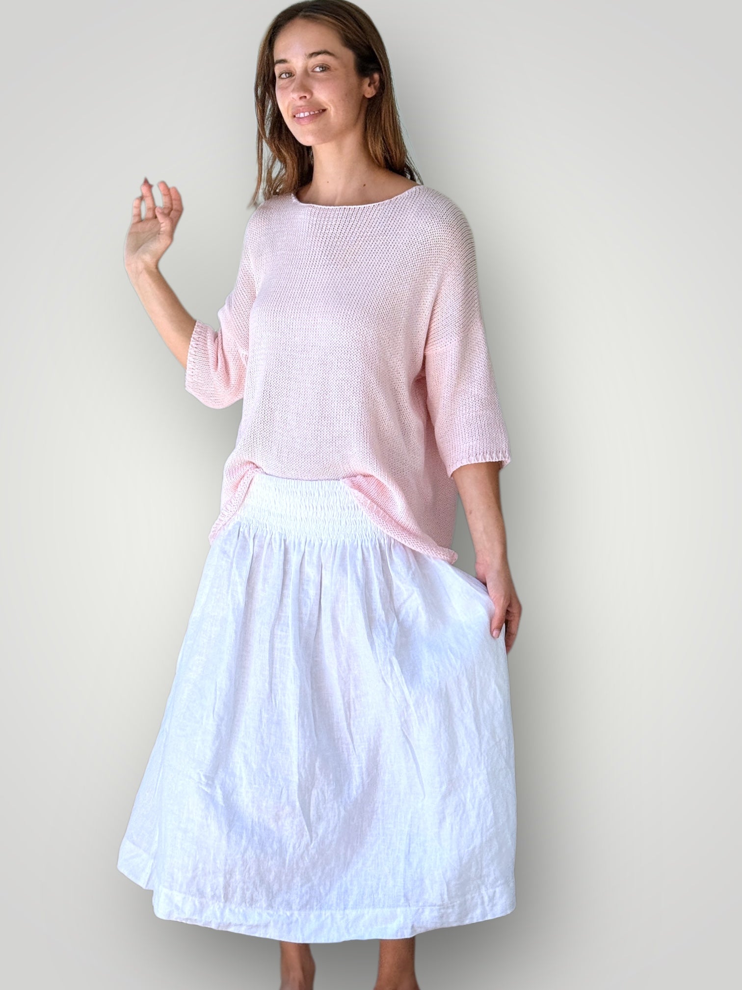 alex top - soft pink cotton knit Apparel