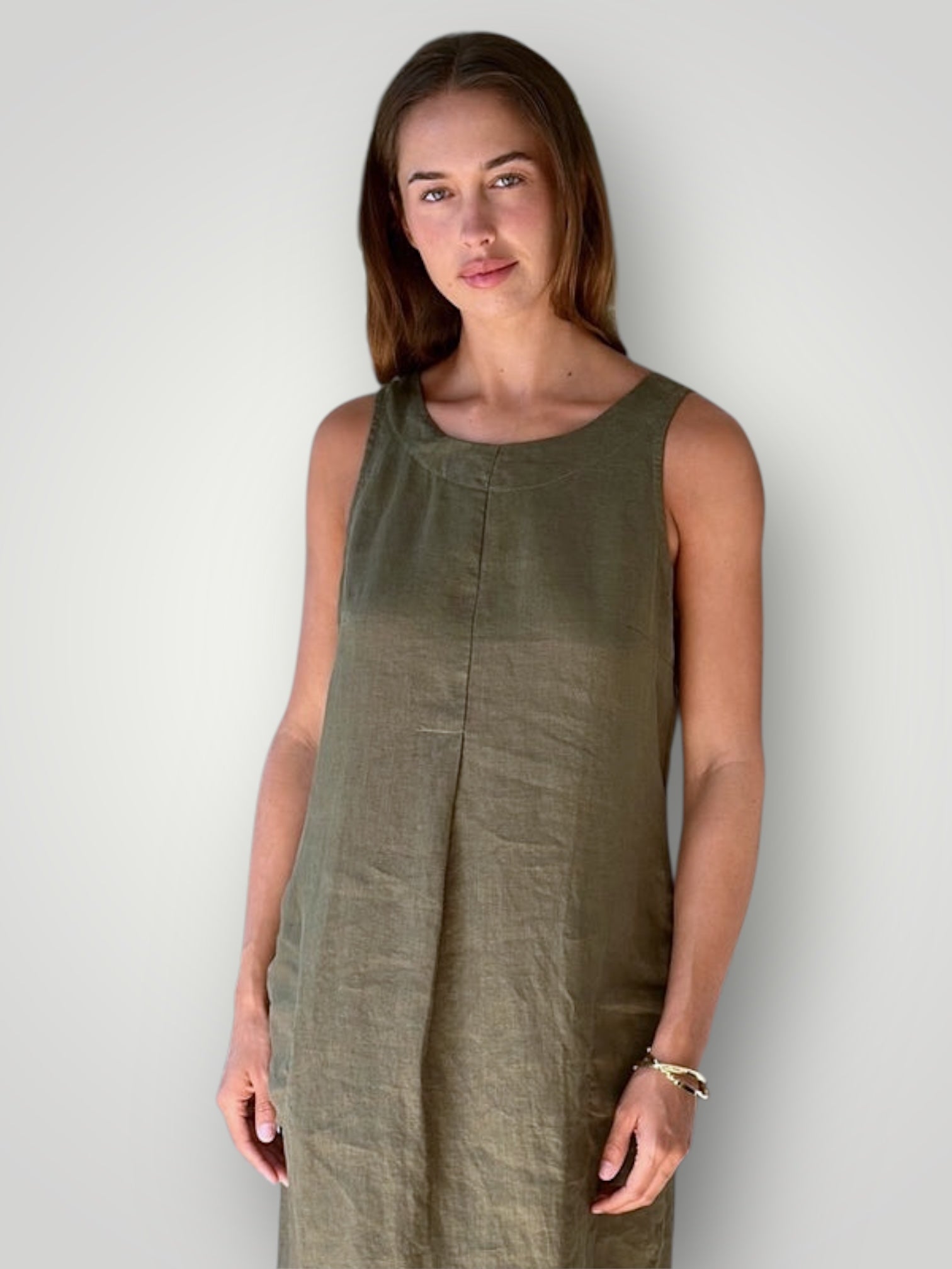 becky dress - army linen Apparel