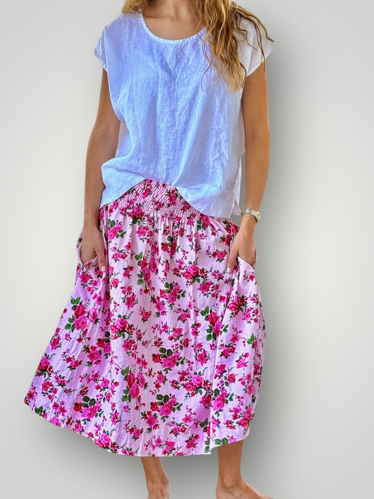 lola skirt - pink bouquet cotton Apparel