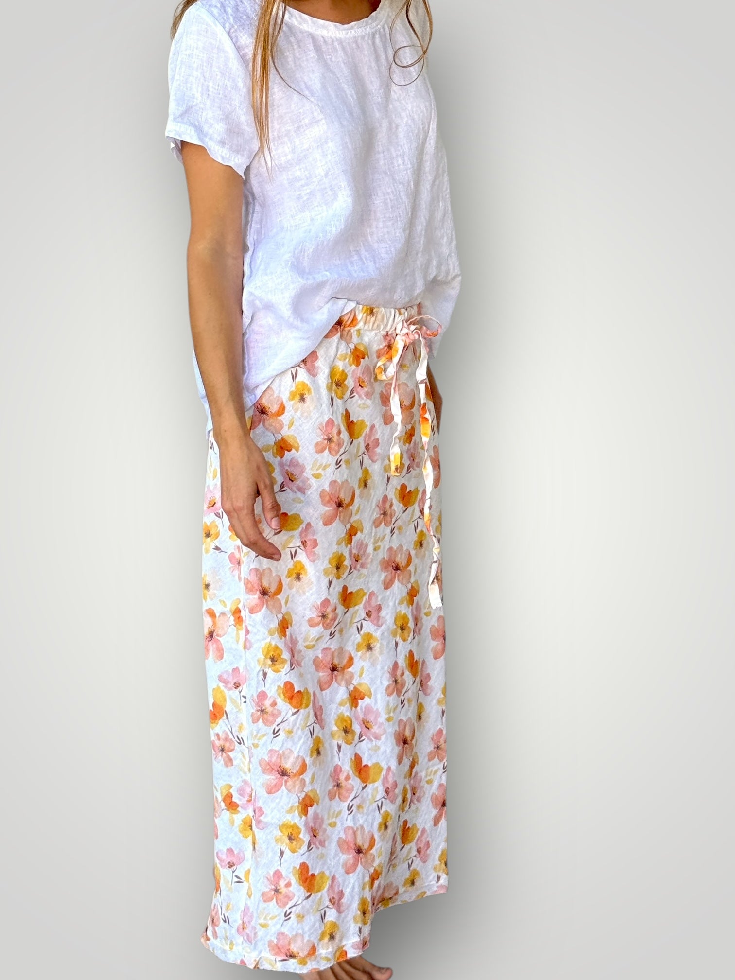 anthea skirt - citrus flower linen Apparel