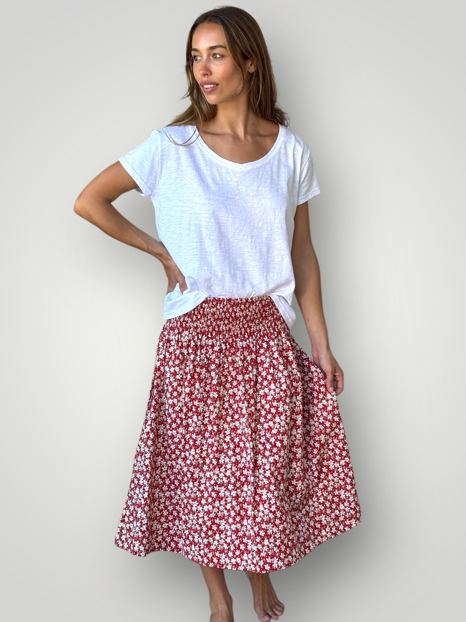 lola skirt - red daisy cotton Apparel