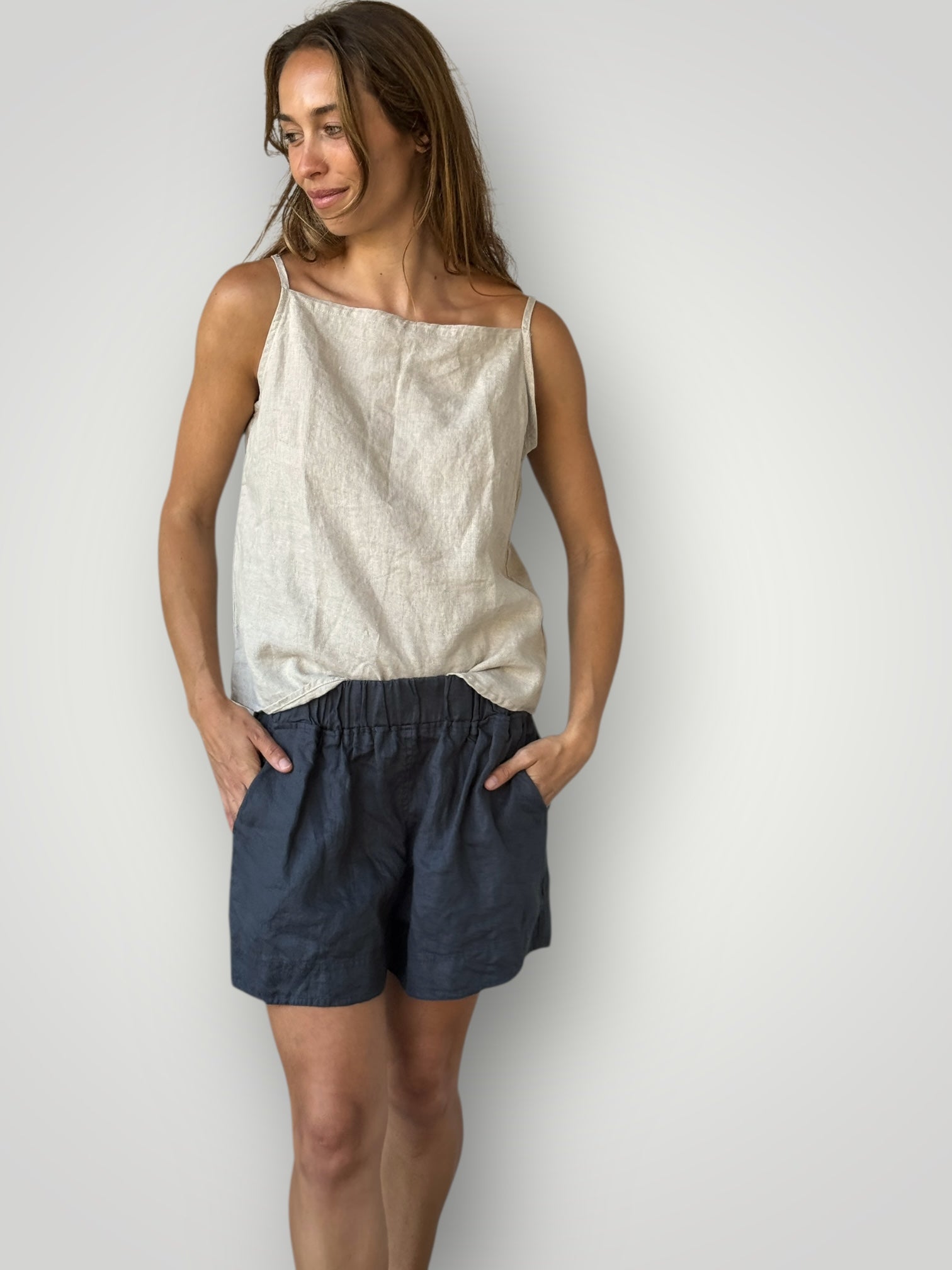 abbey short - charcoal linen Apparel