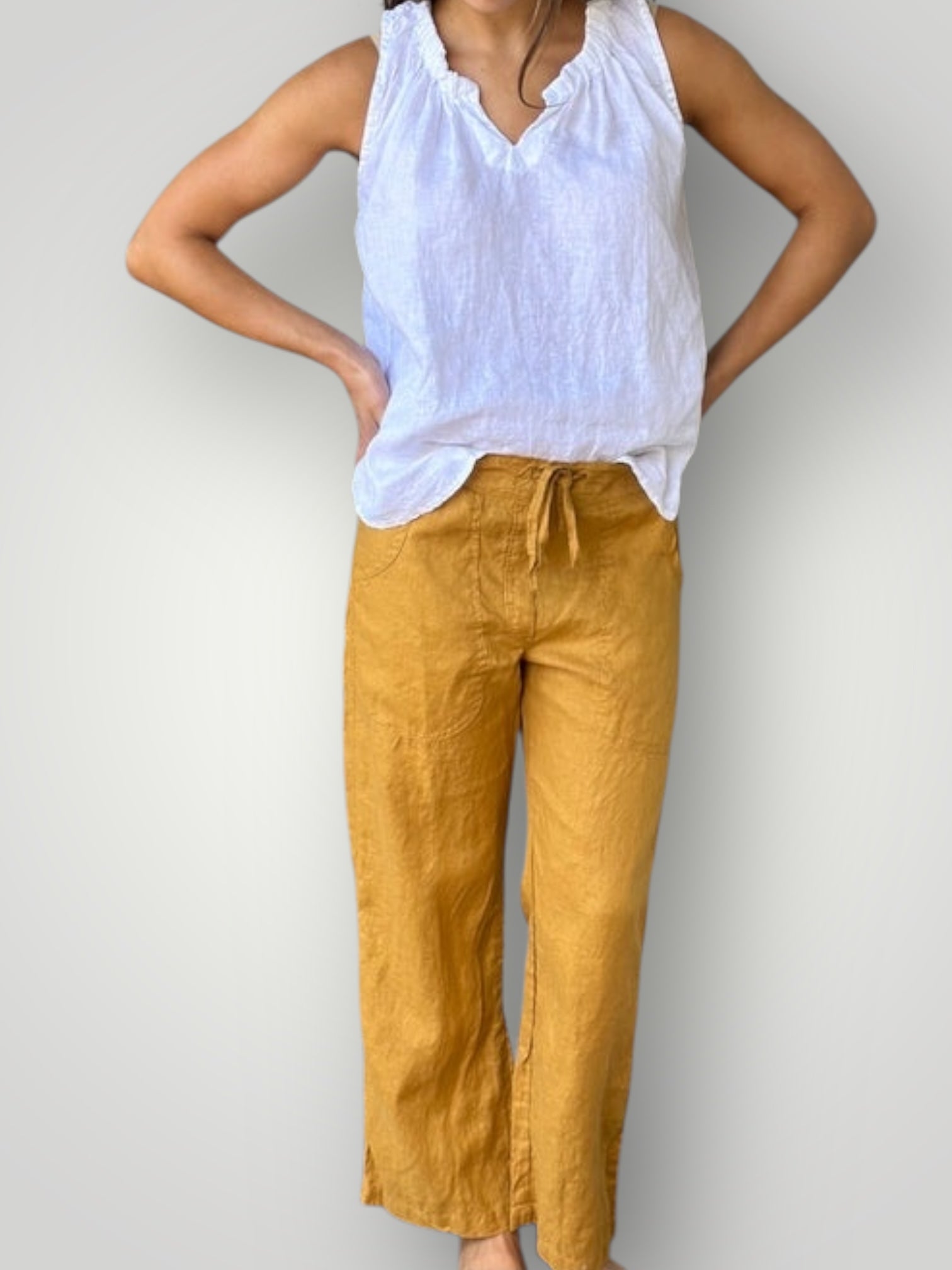 fleur straight leg pants - turmeric linen Apparel