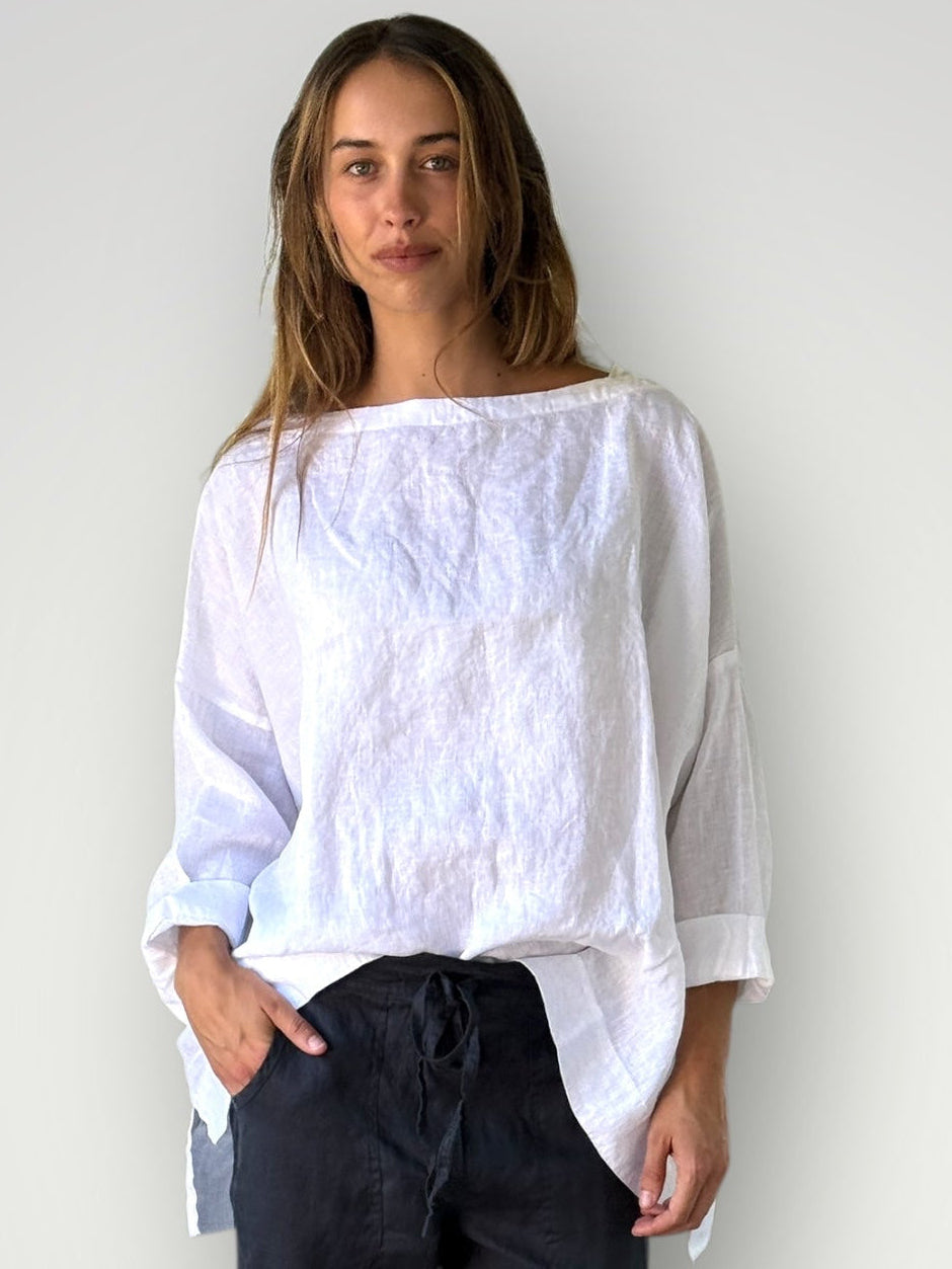 avril top - white linen Apparel