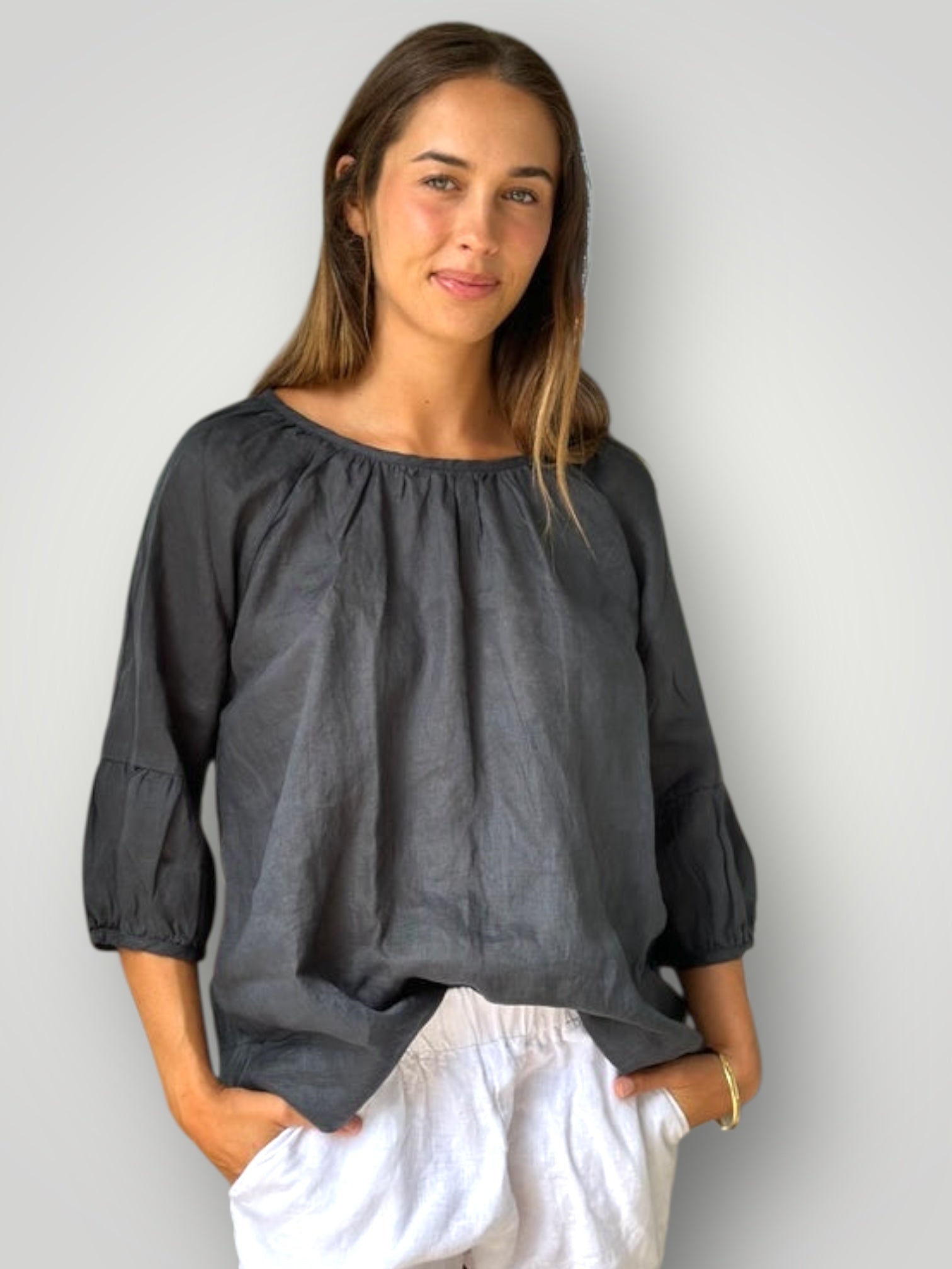 julia top-charcoal linen Apparel