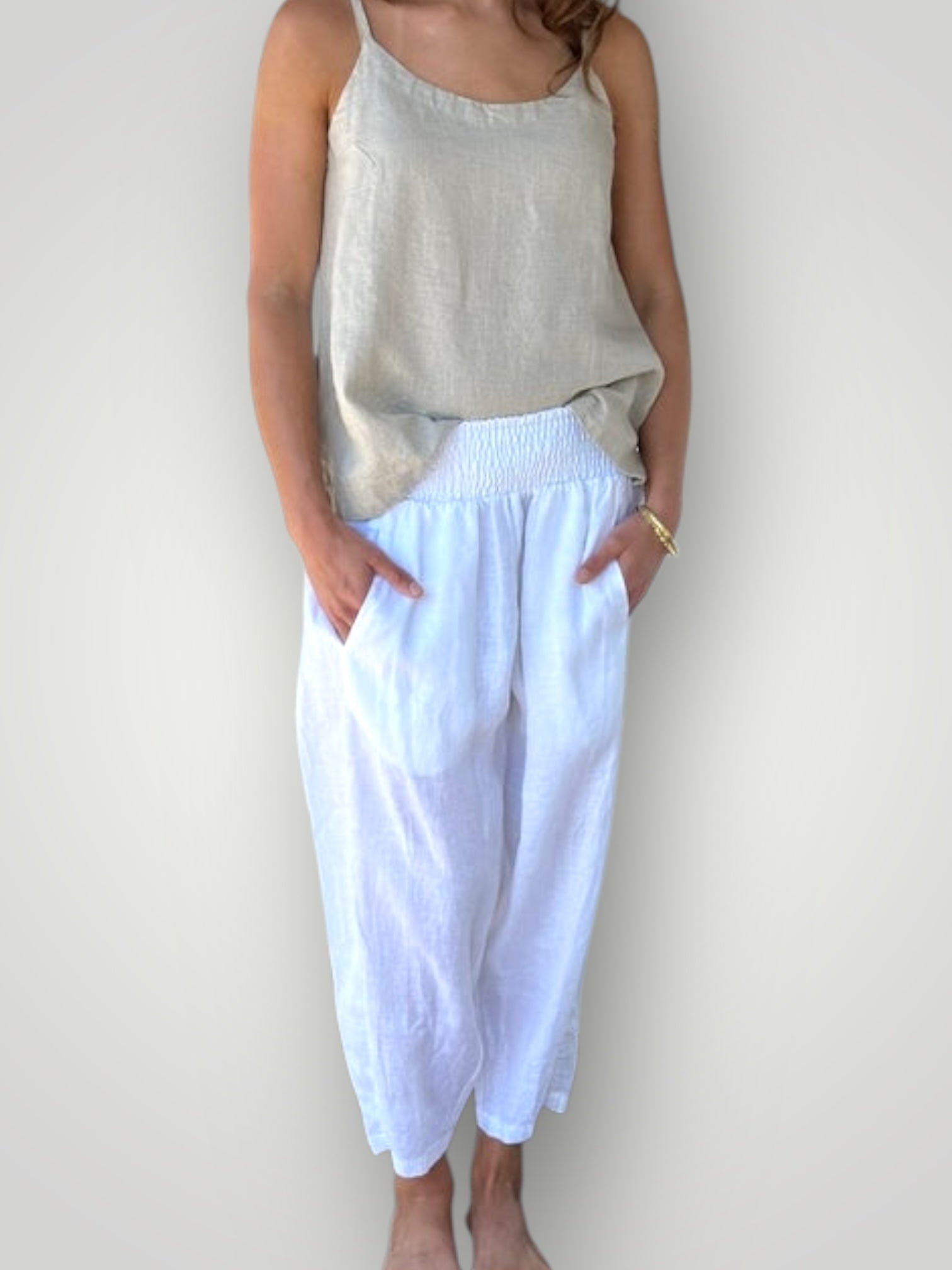 frankie pants-white linen Apparel