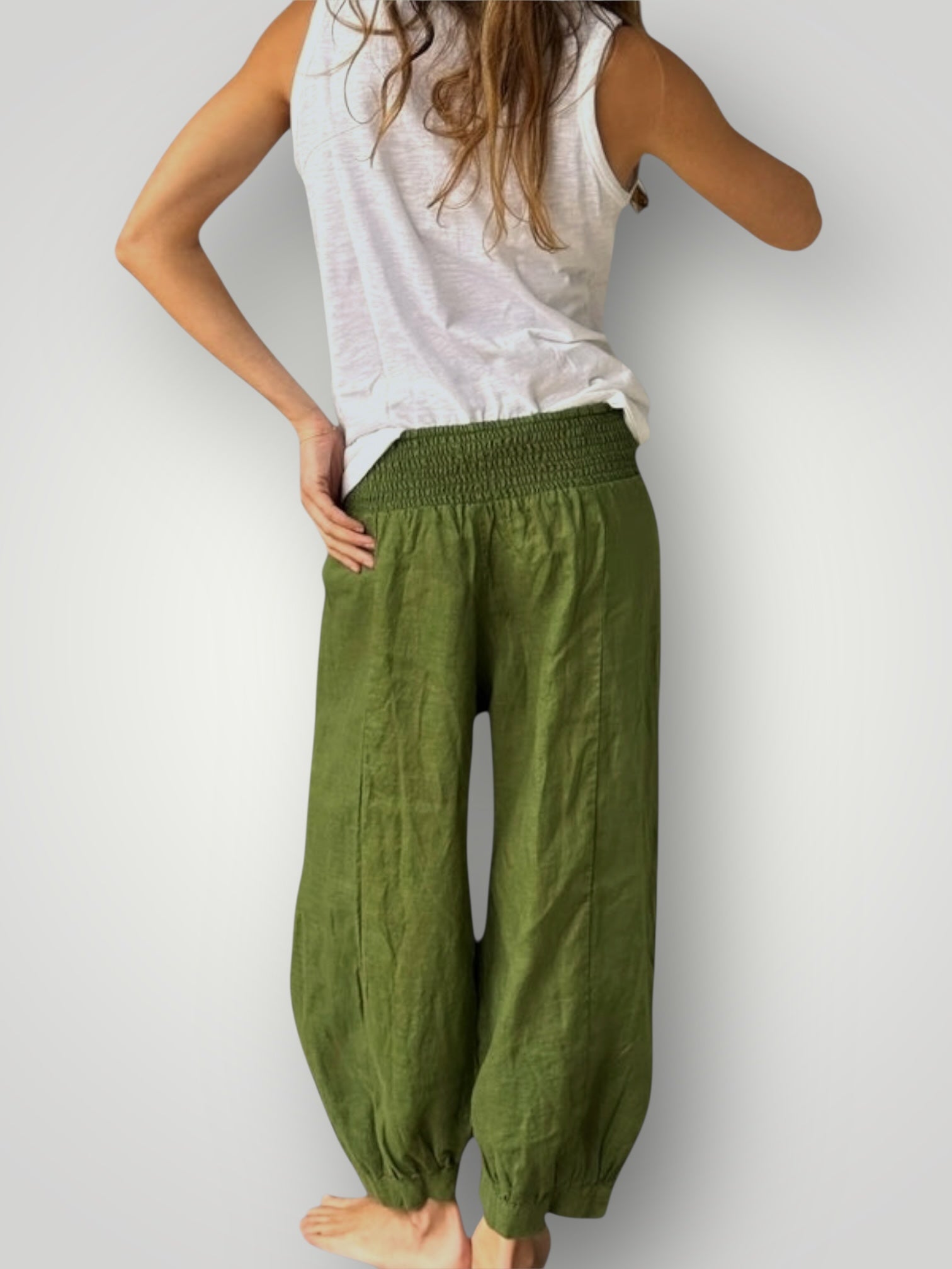 jackie pant-olive linen Apparel