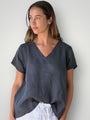 ellie v neck-charcoal linen Apparel