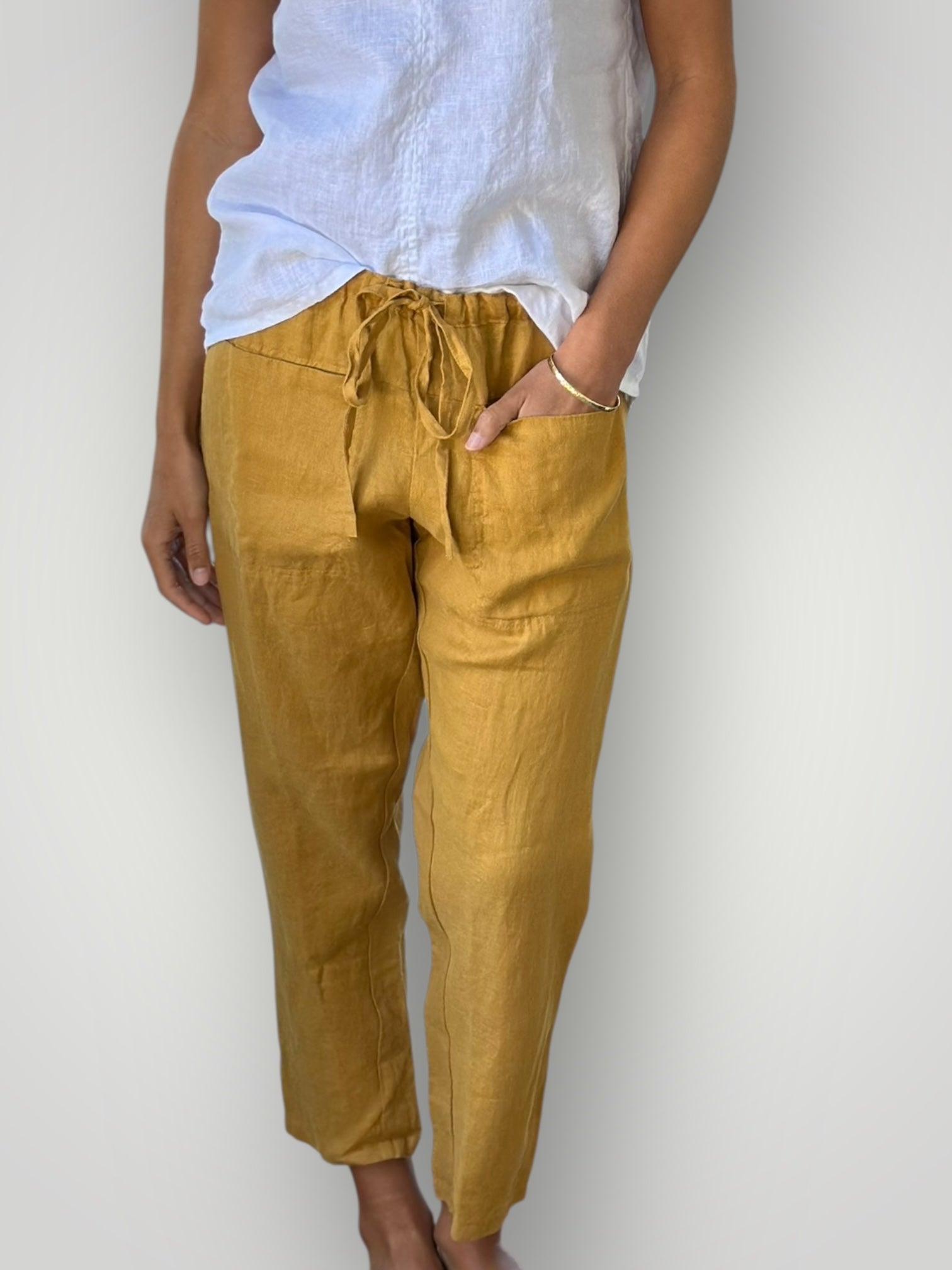 jessie pant-turmeric linen Apparel