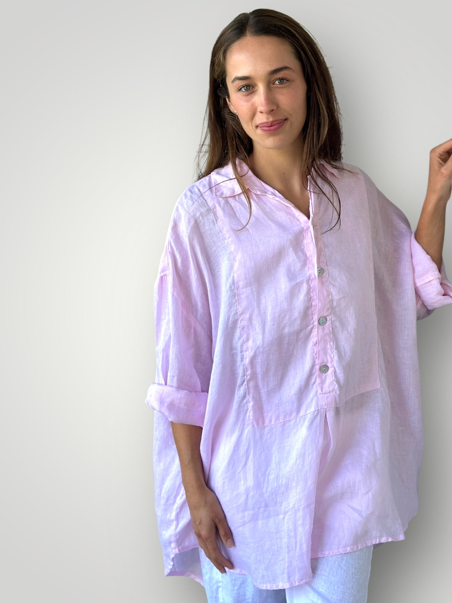 megan shirt - soft pink linen Apparel