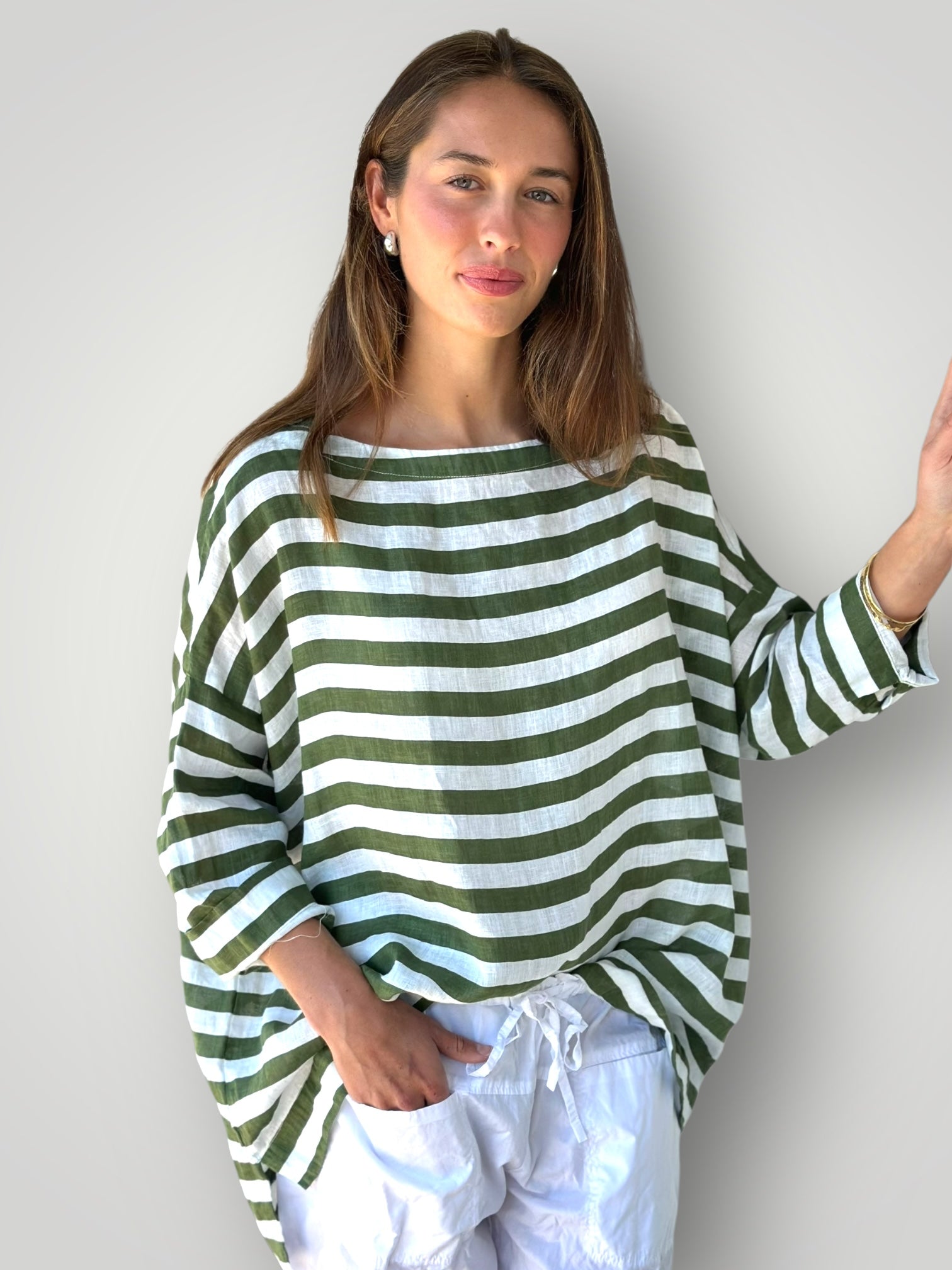 avril top - moss stripe linen Apparel