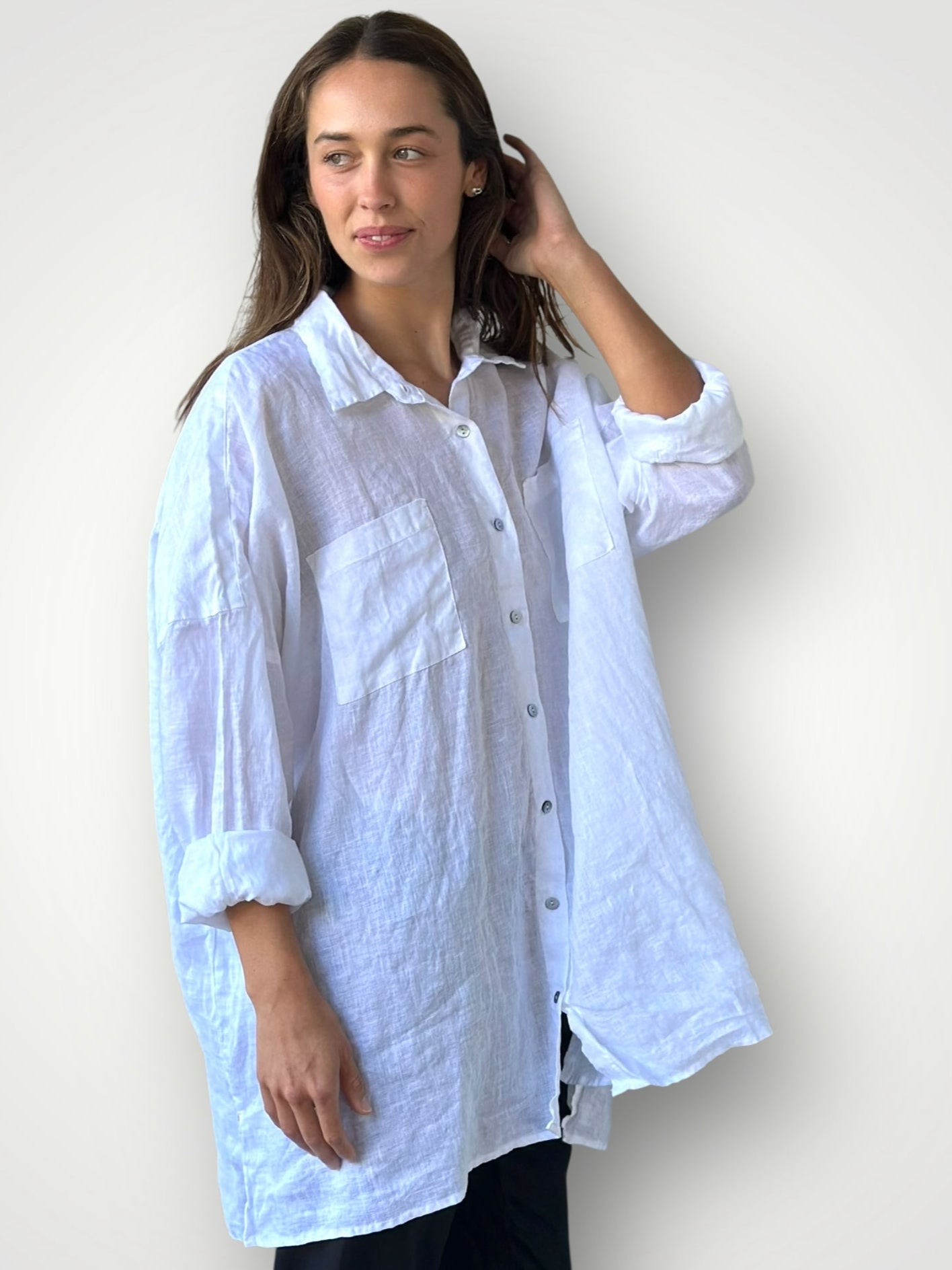 aiden boyfriend shirt -white linen Apparel