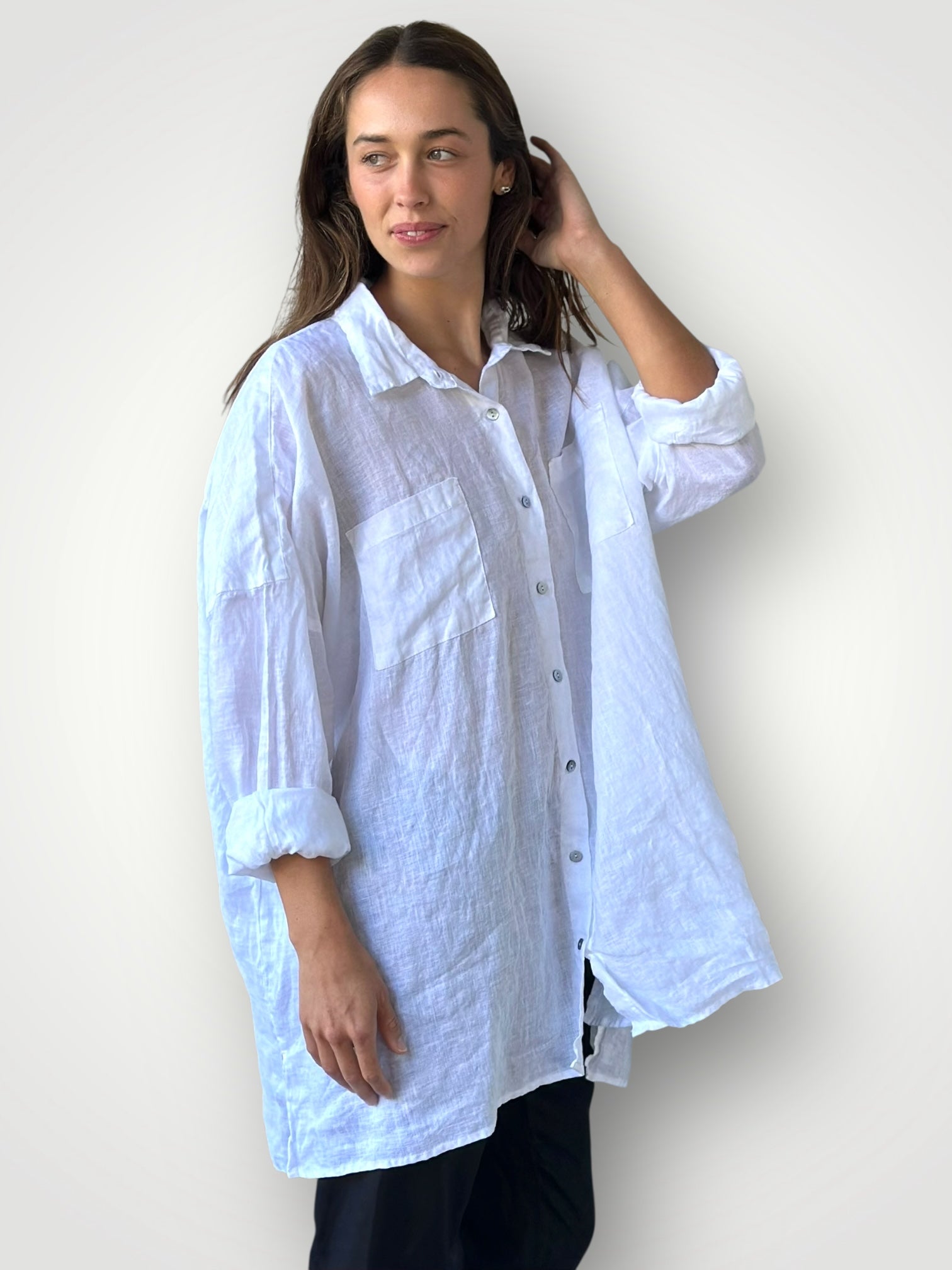 aiden oversized shirt -white linen Apparel