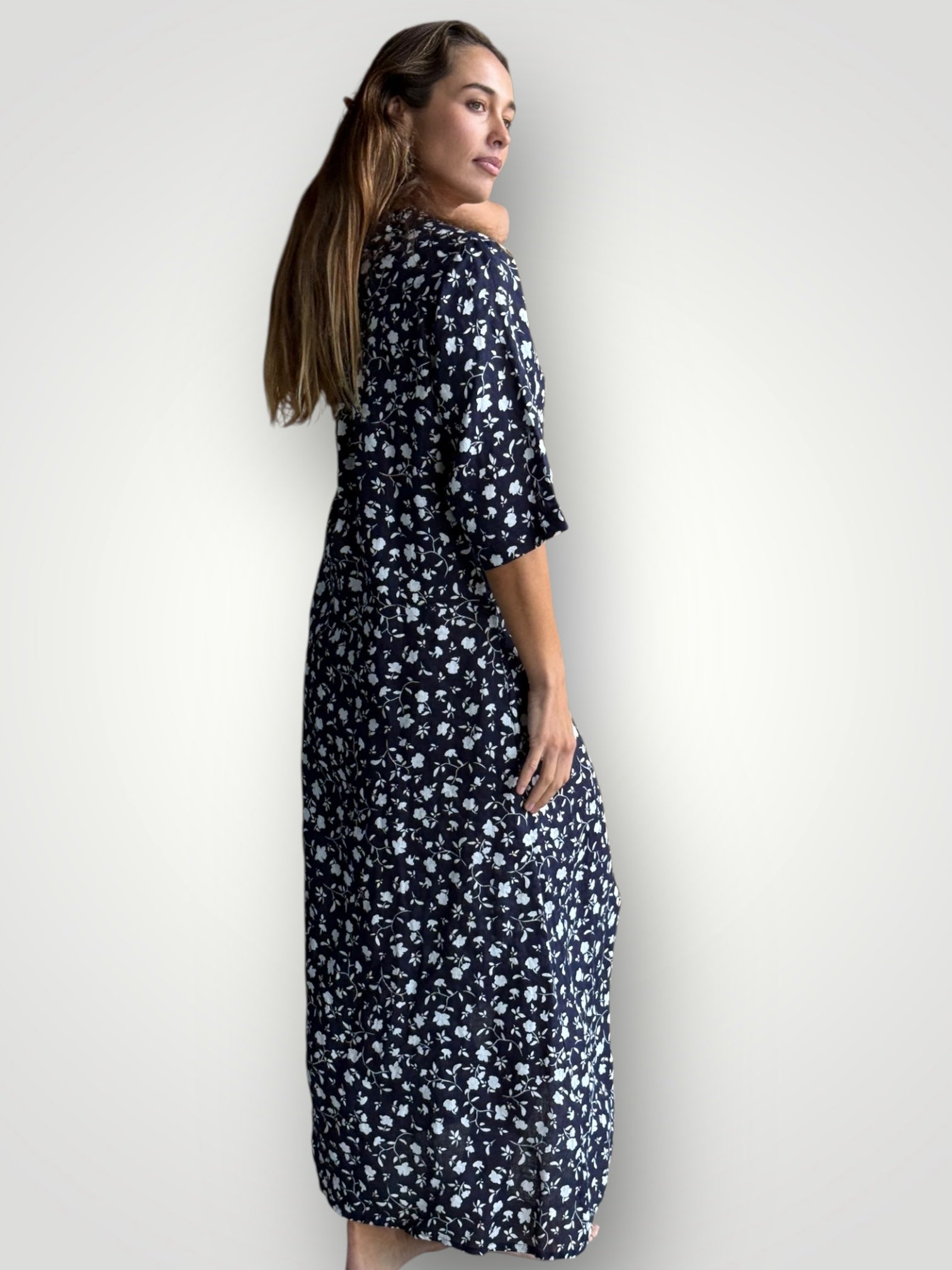 bridget dress - navy floral linen