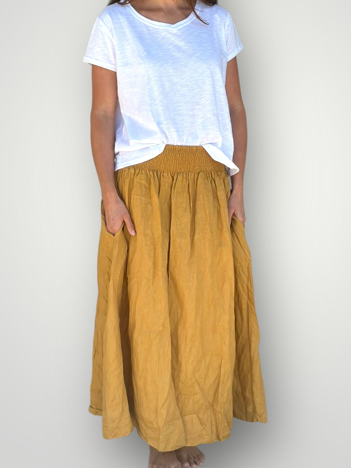 lulu skirt-turmeric linen Apparel