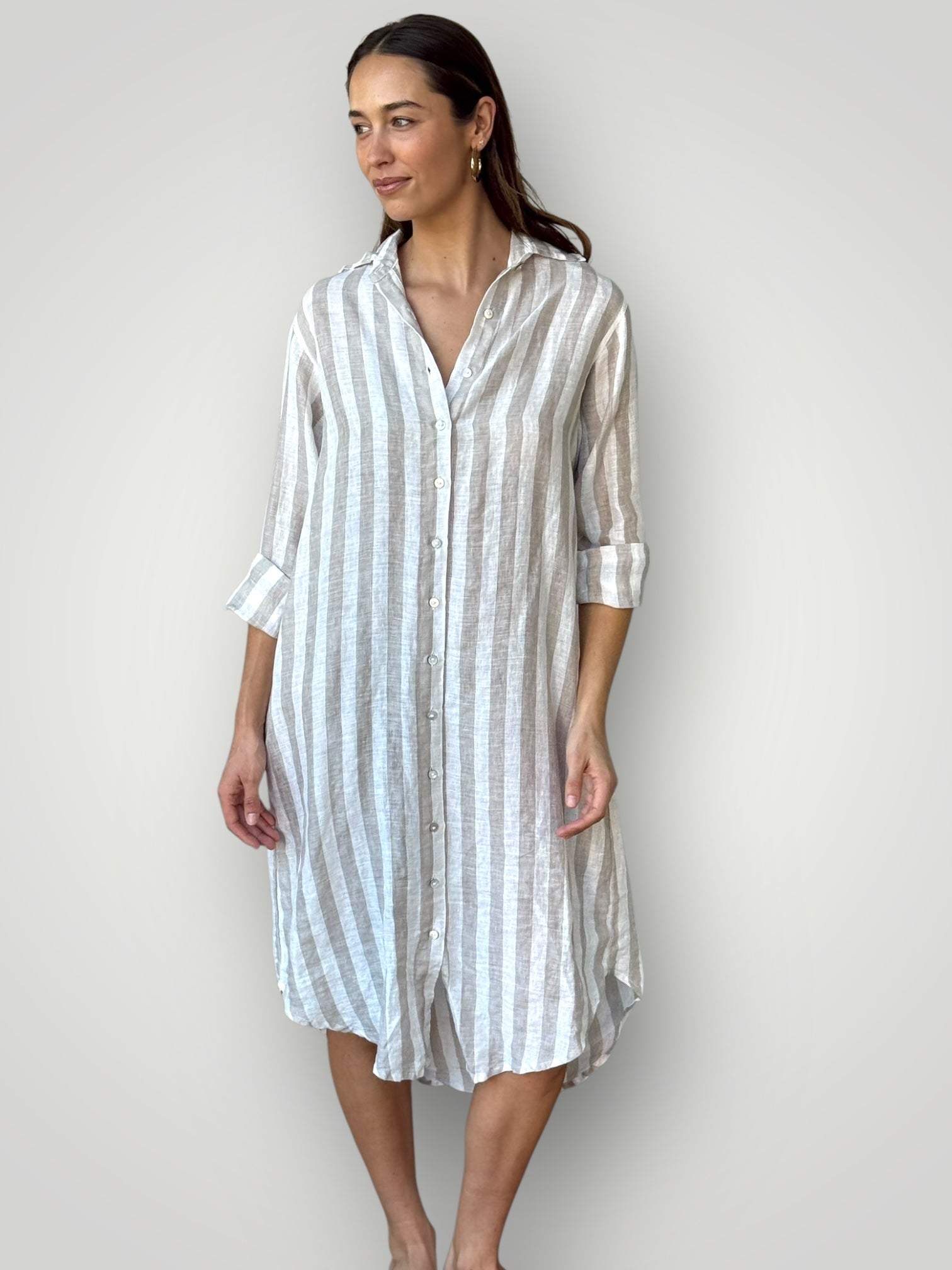 elena shirtdress - natural stripe linen Apparel