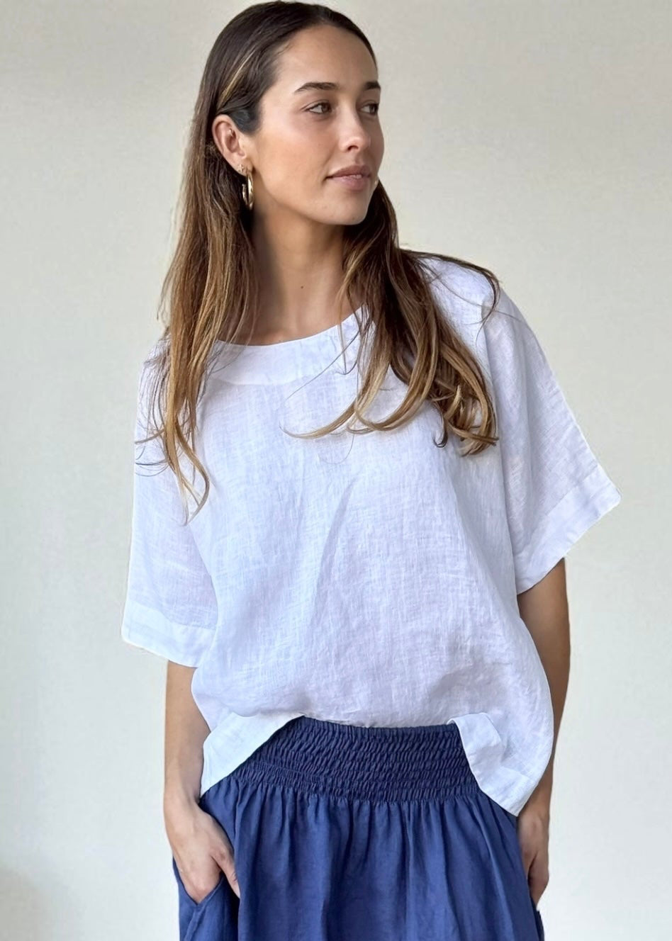 mia top - white linen Apparel