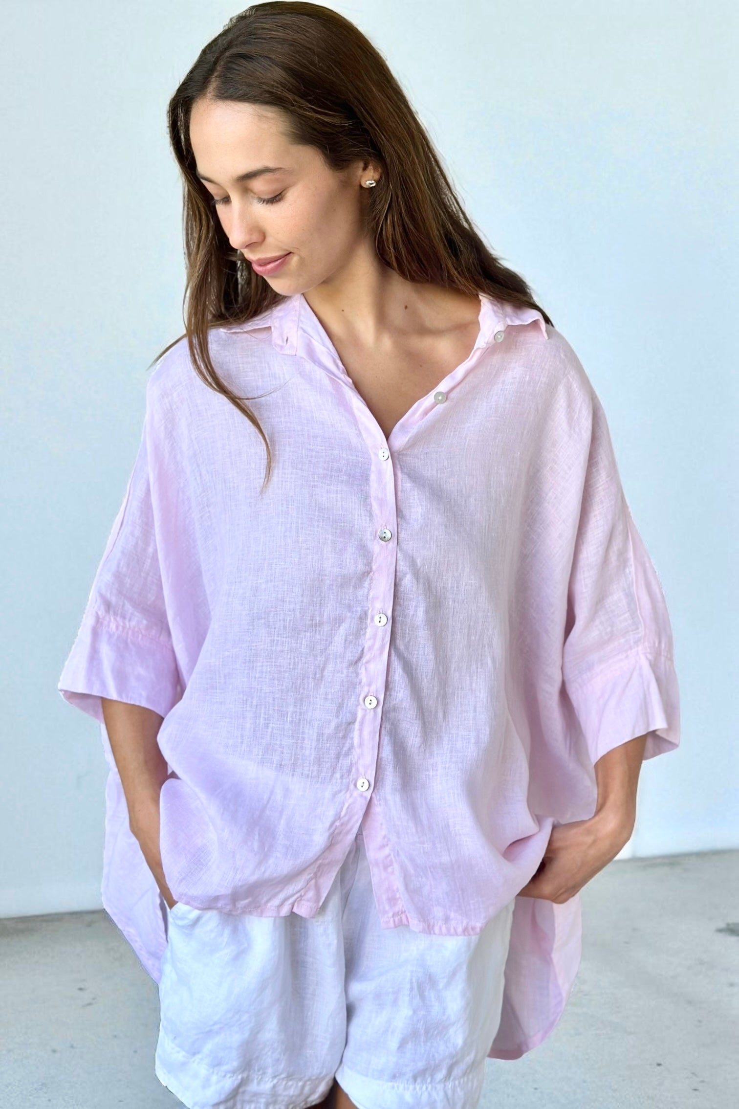 issey shirt - soft pink linen Apparel