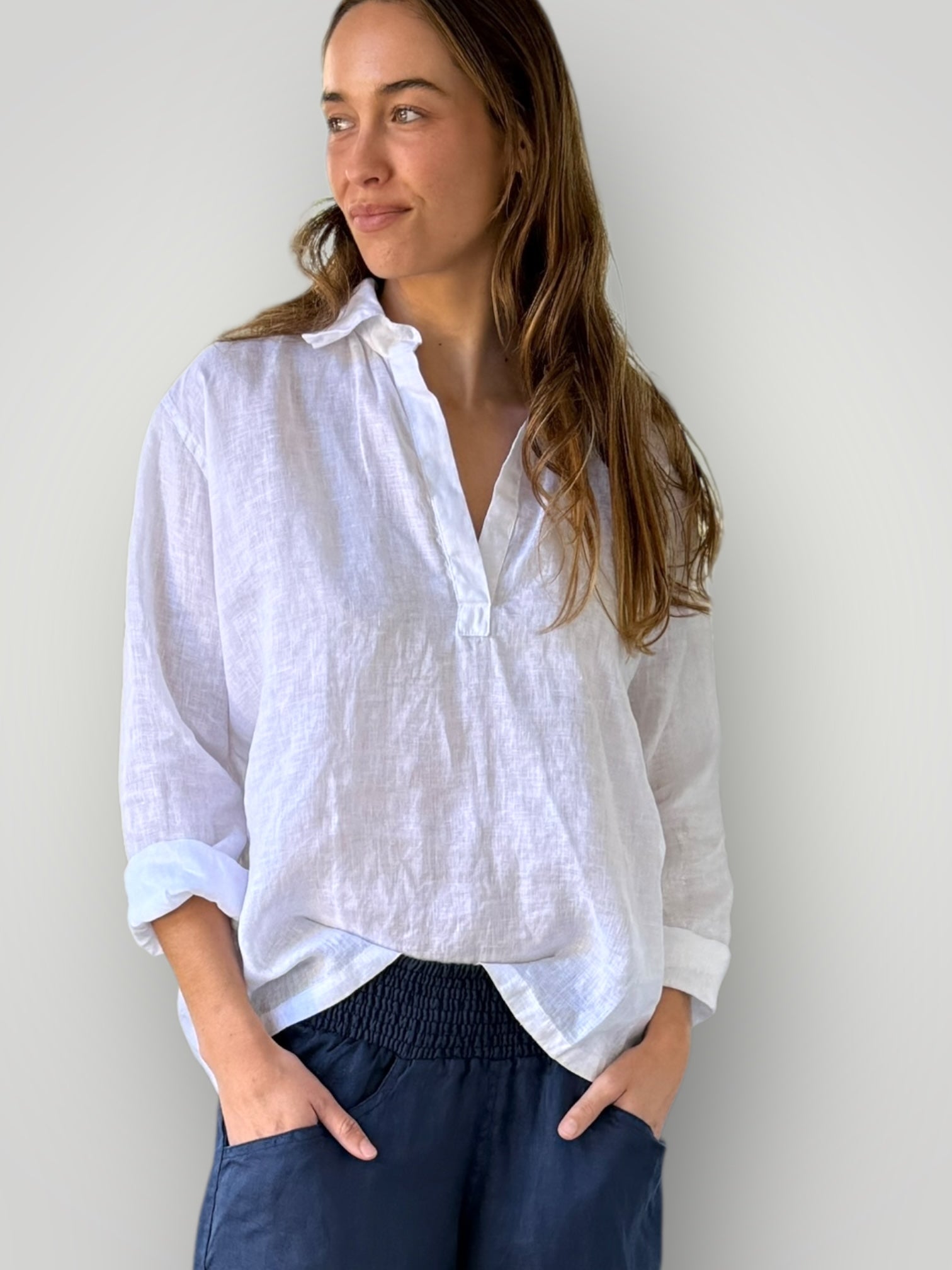 sybil top - white linen Apparel