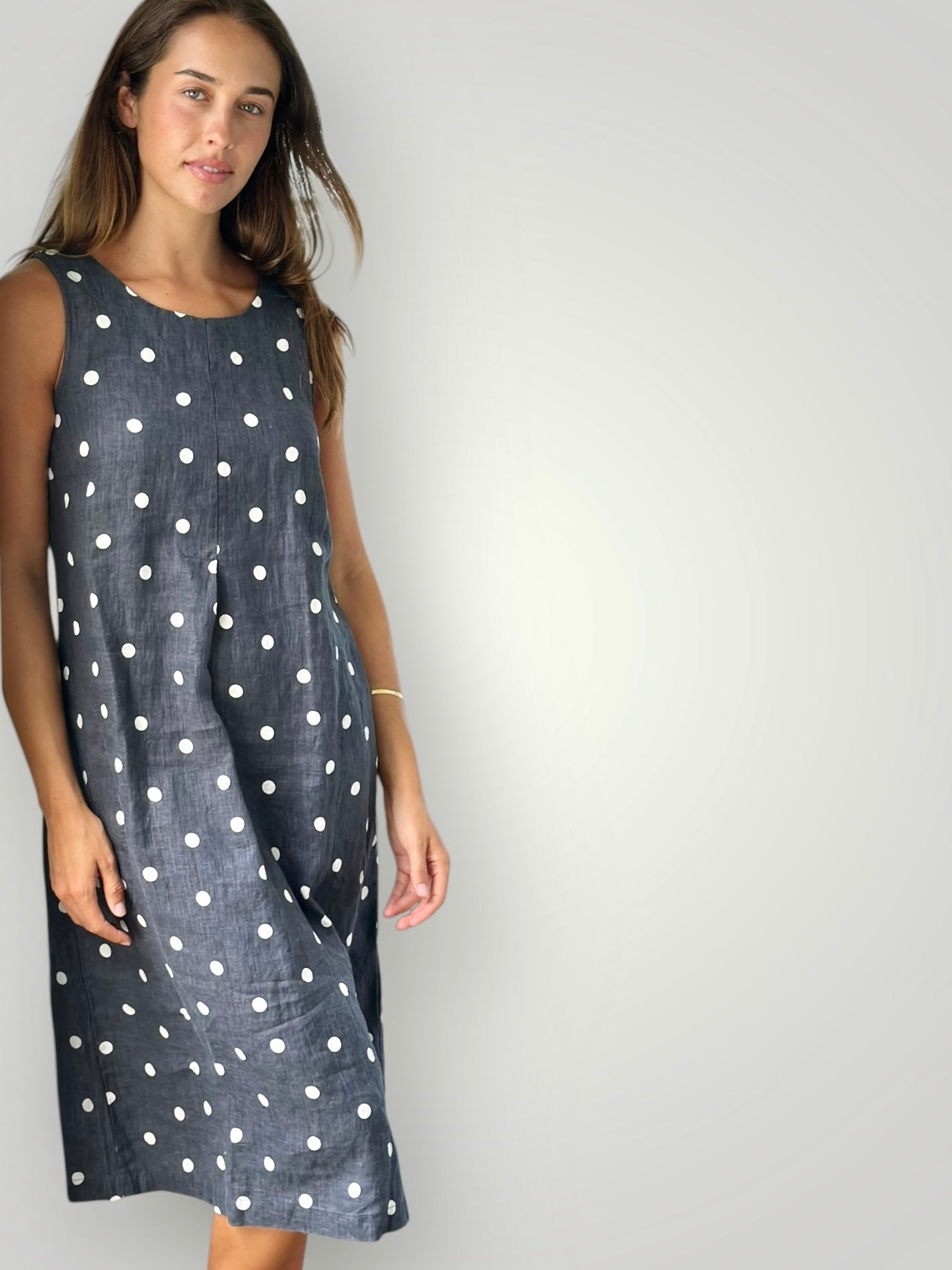 becky dress - charcoal spot linen Apparel