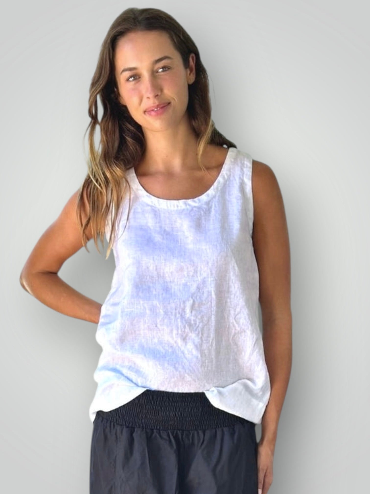 alice tank-white linen Apparel