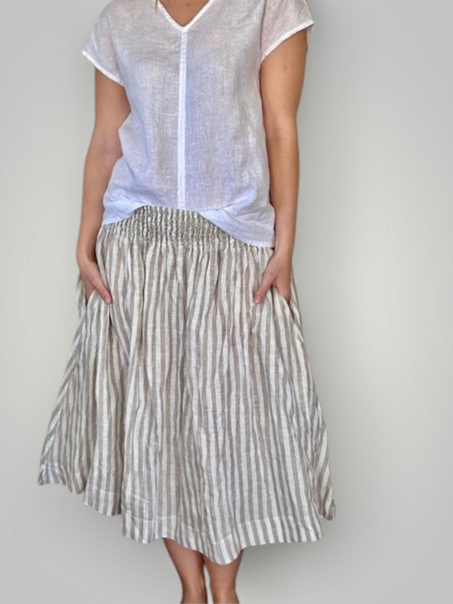 lola skirt - natural stripe linen Apparel
