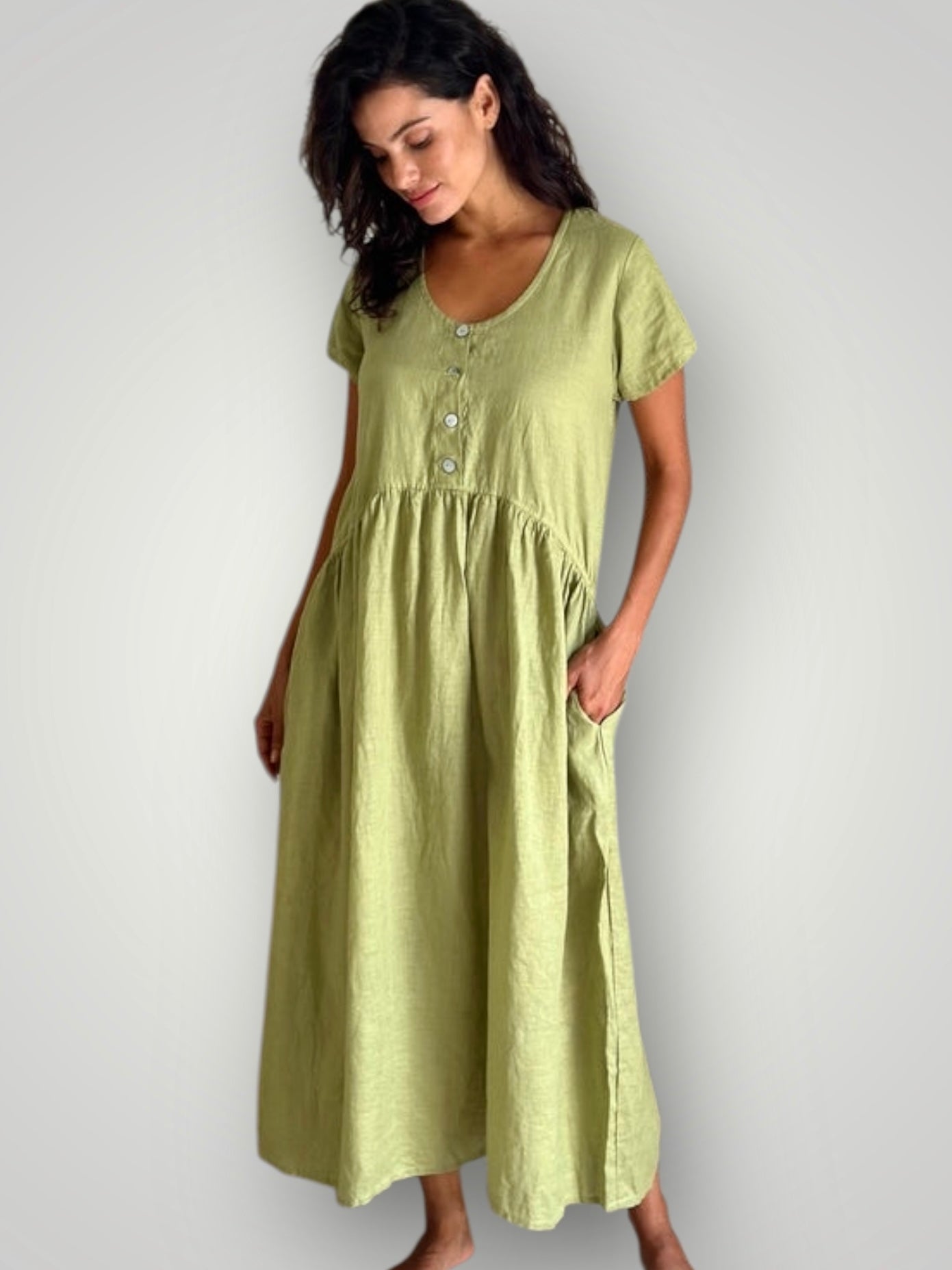 audrey dress - avocado linen Apparel