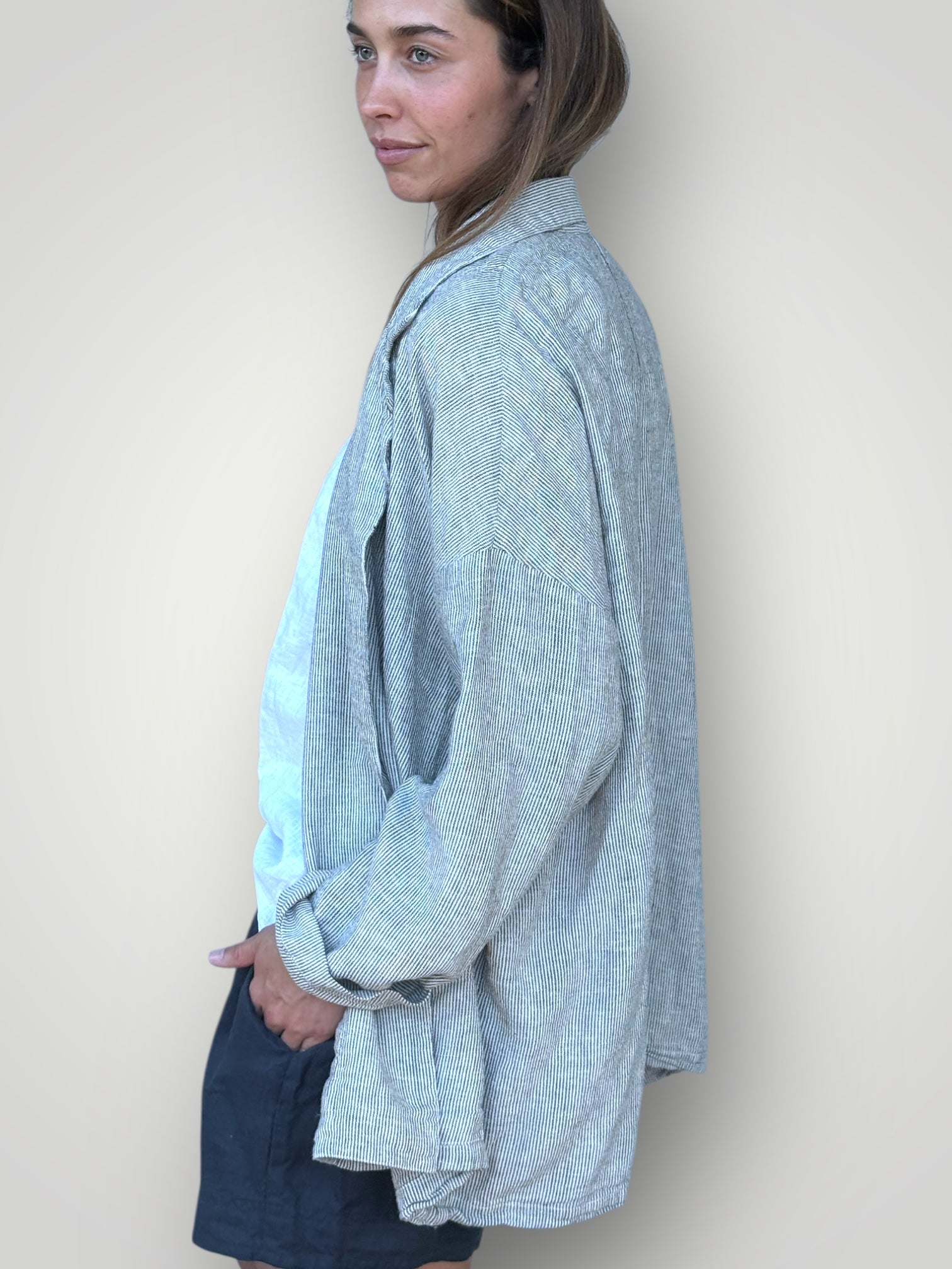 albert blazer - fine grey stripe linen Shirts