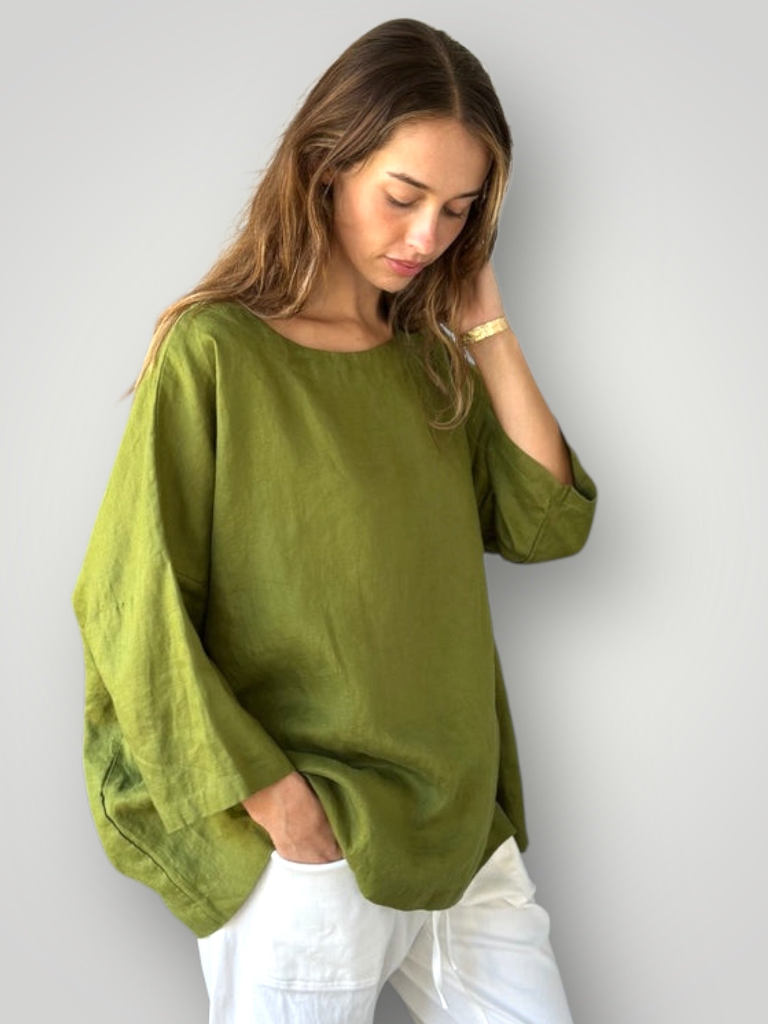 marita top - olive linen Apparel