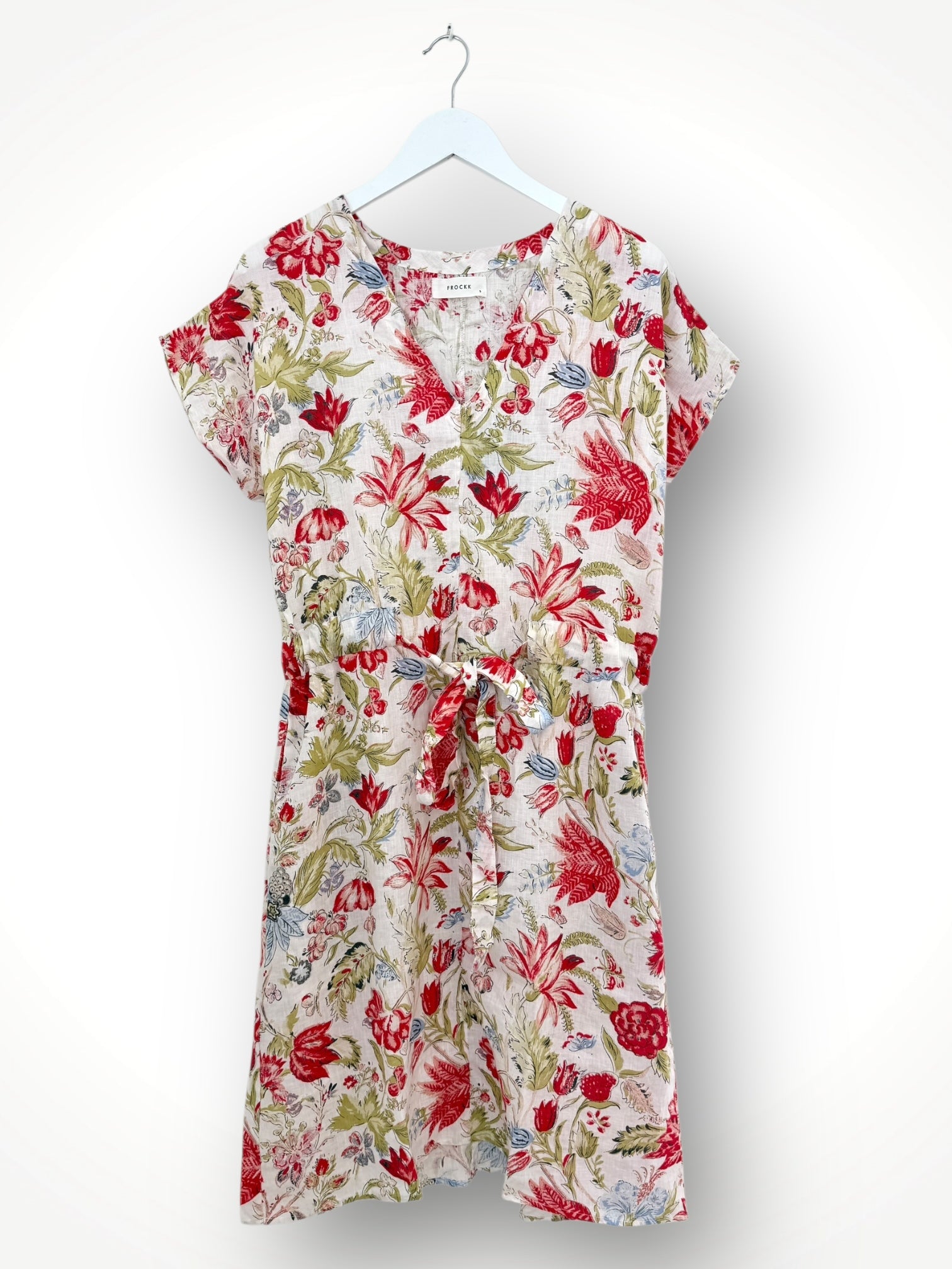 harper dress mid length - festive flower linen Apparel