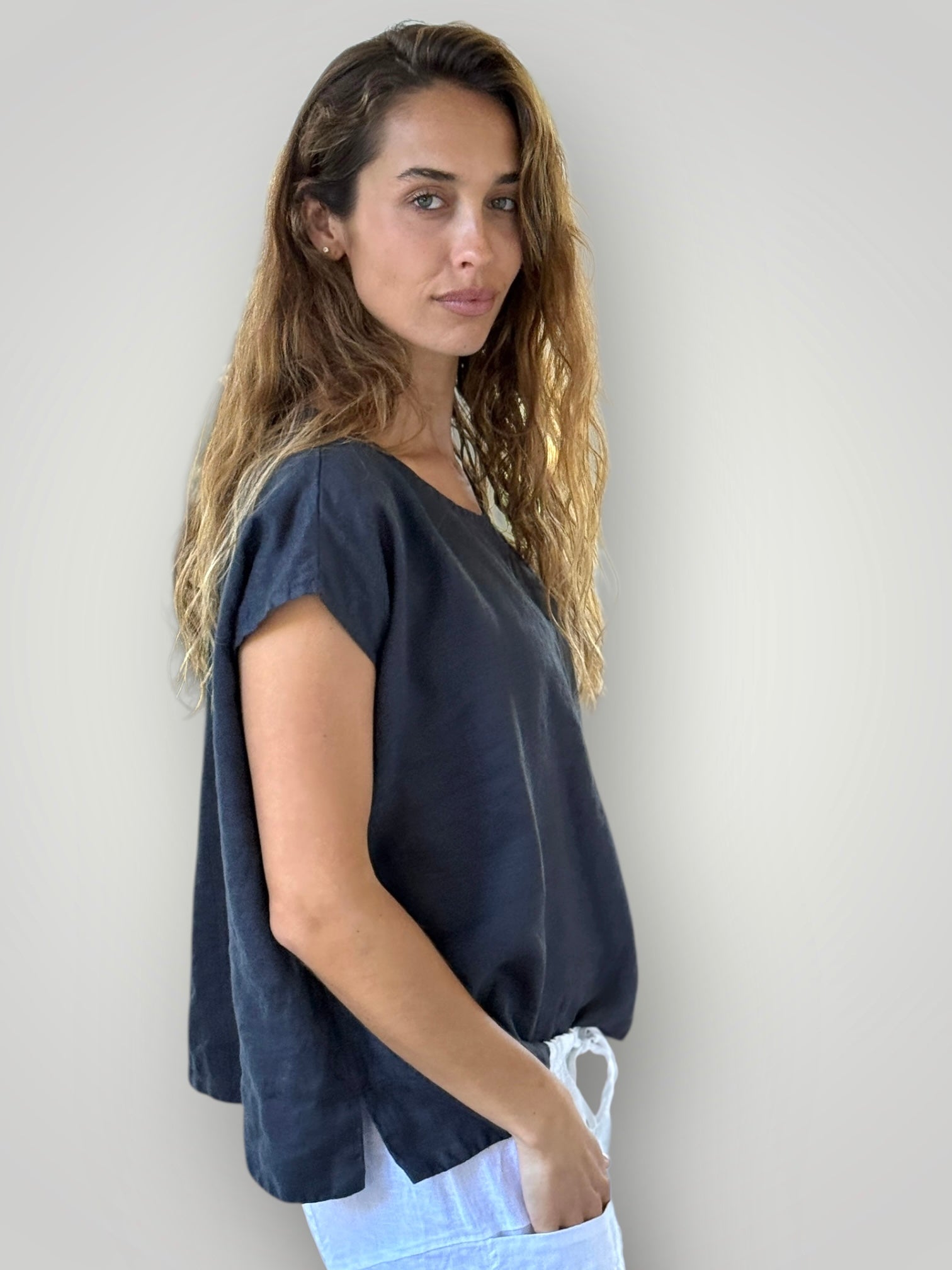 emma top - charcoal linen Apparel