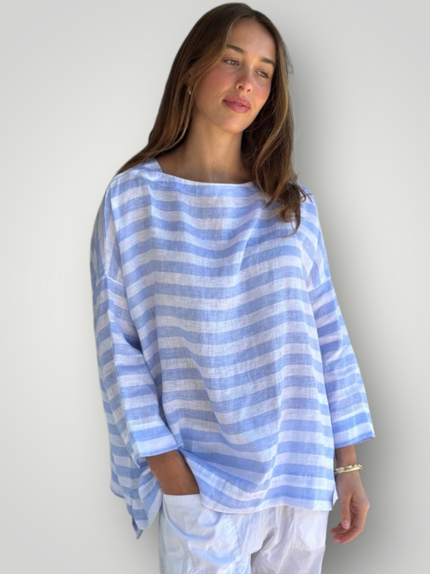 avril top - sky stripe linen Apparel