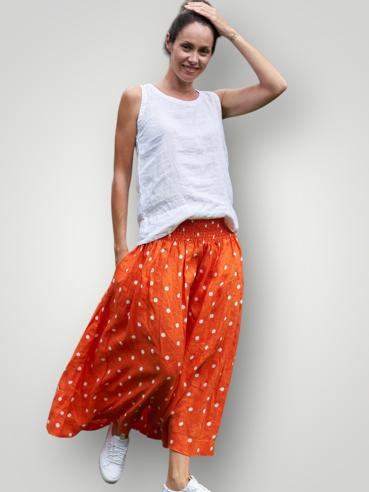 lulu skirt-orange spot linen Apparel