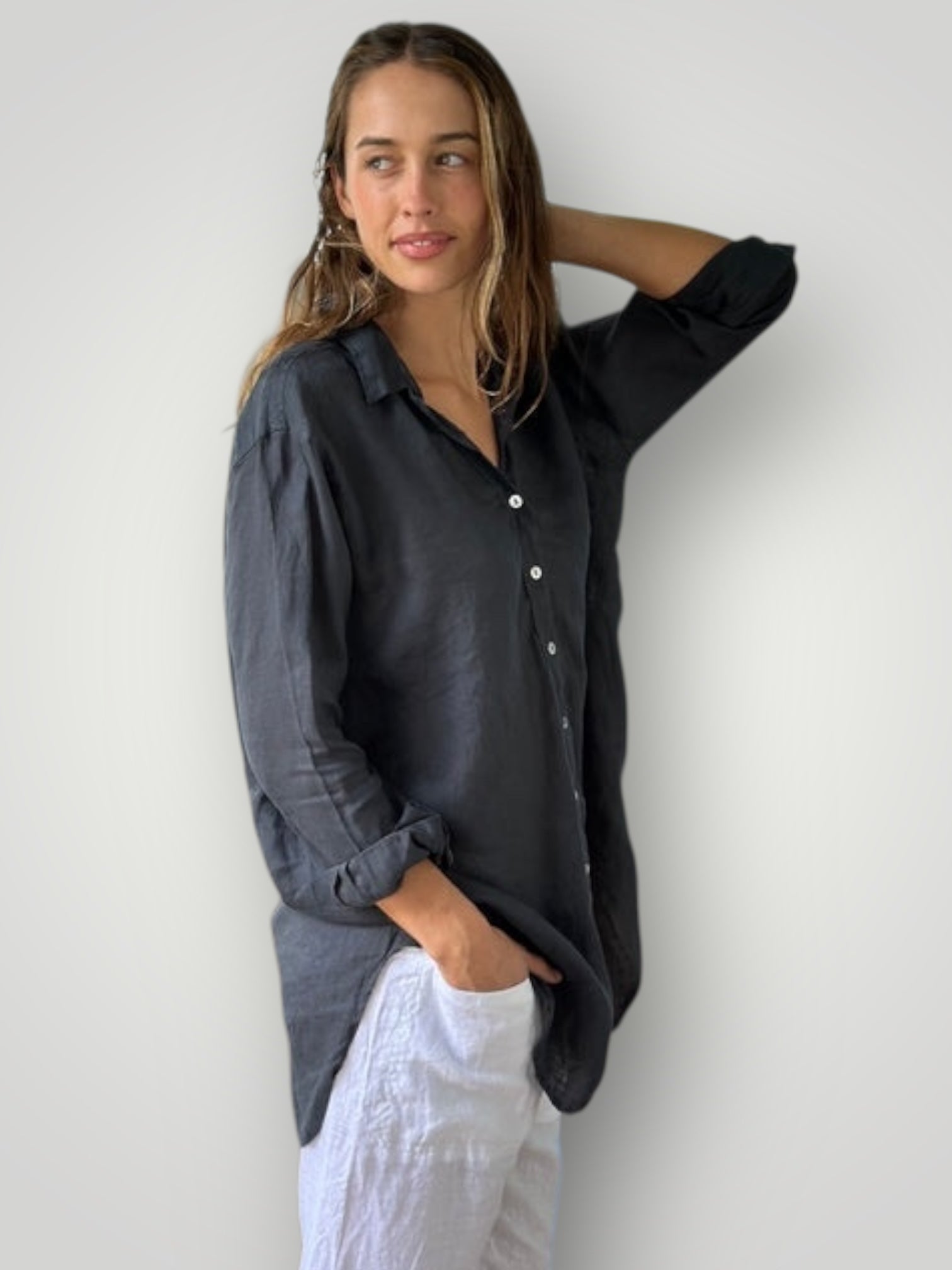 skyla shirt - charcoal linen Apparel