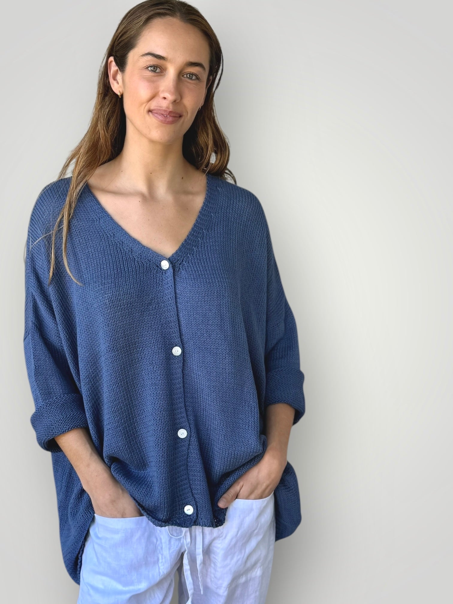 stella cardi- denim cotton knit Apparel
