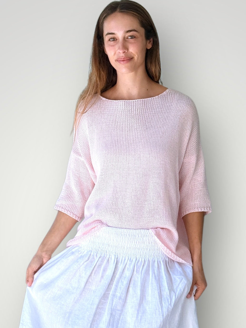 alex top - soft pink cotton knit Apparel