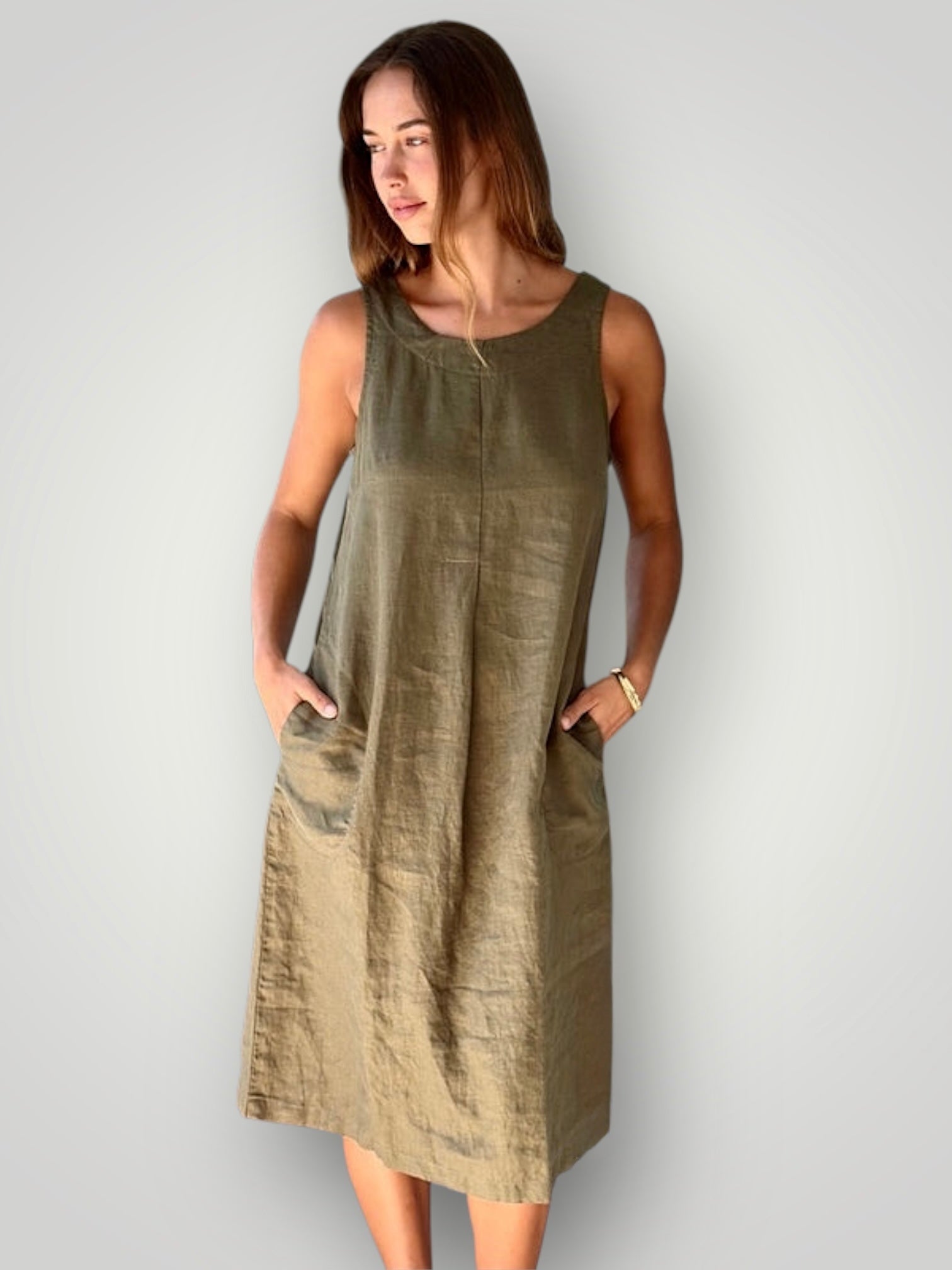 becky dress - army linen Apparel
