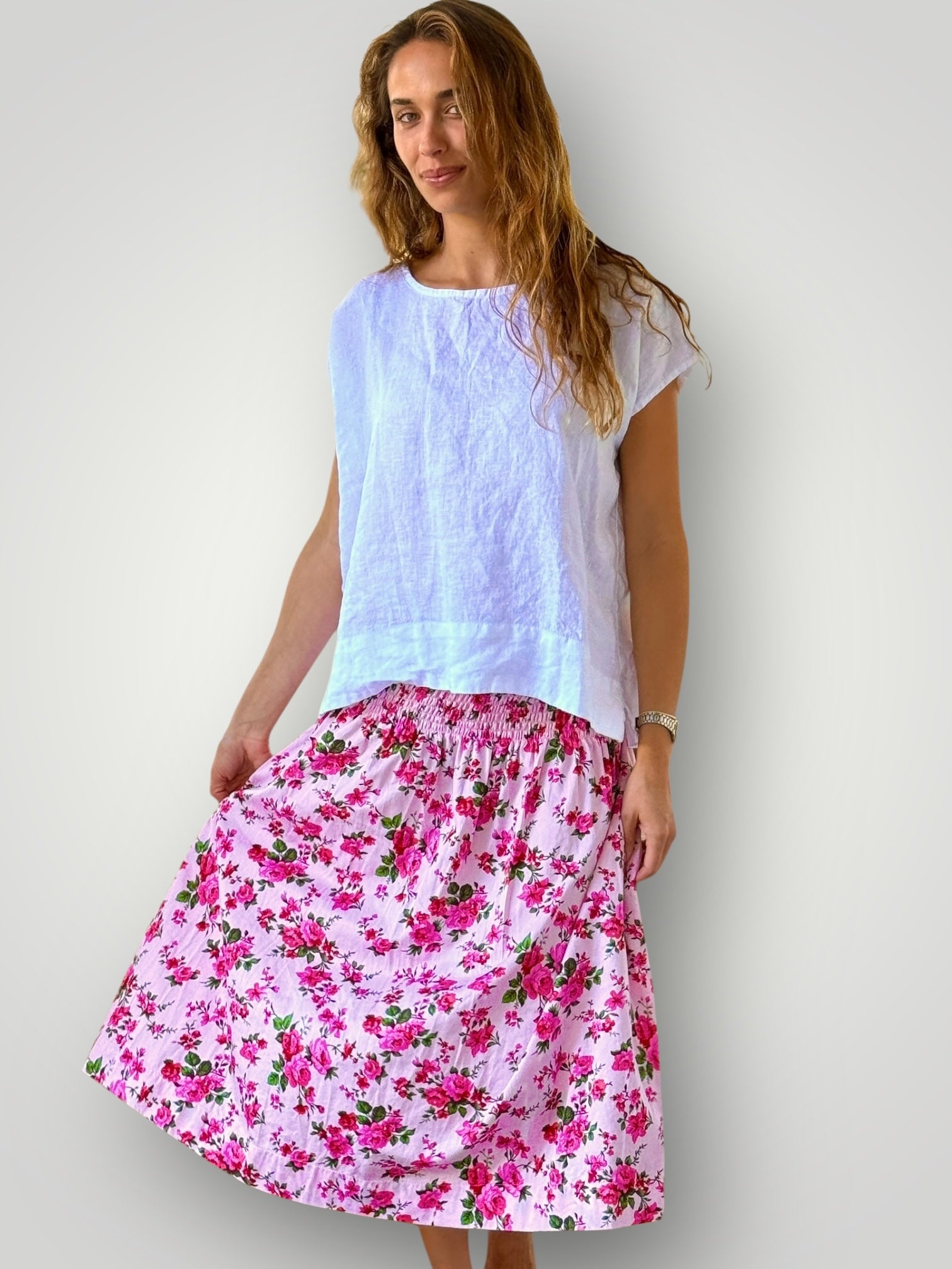 lola skirt - pink bouquet cotton Apparel