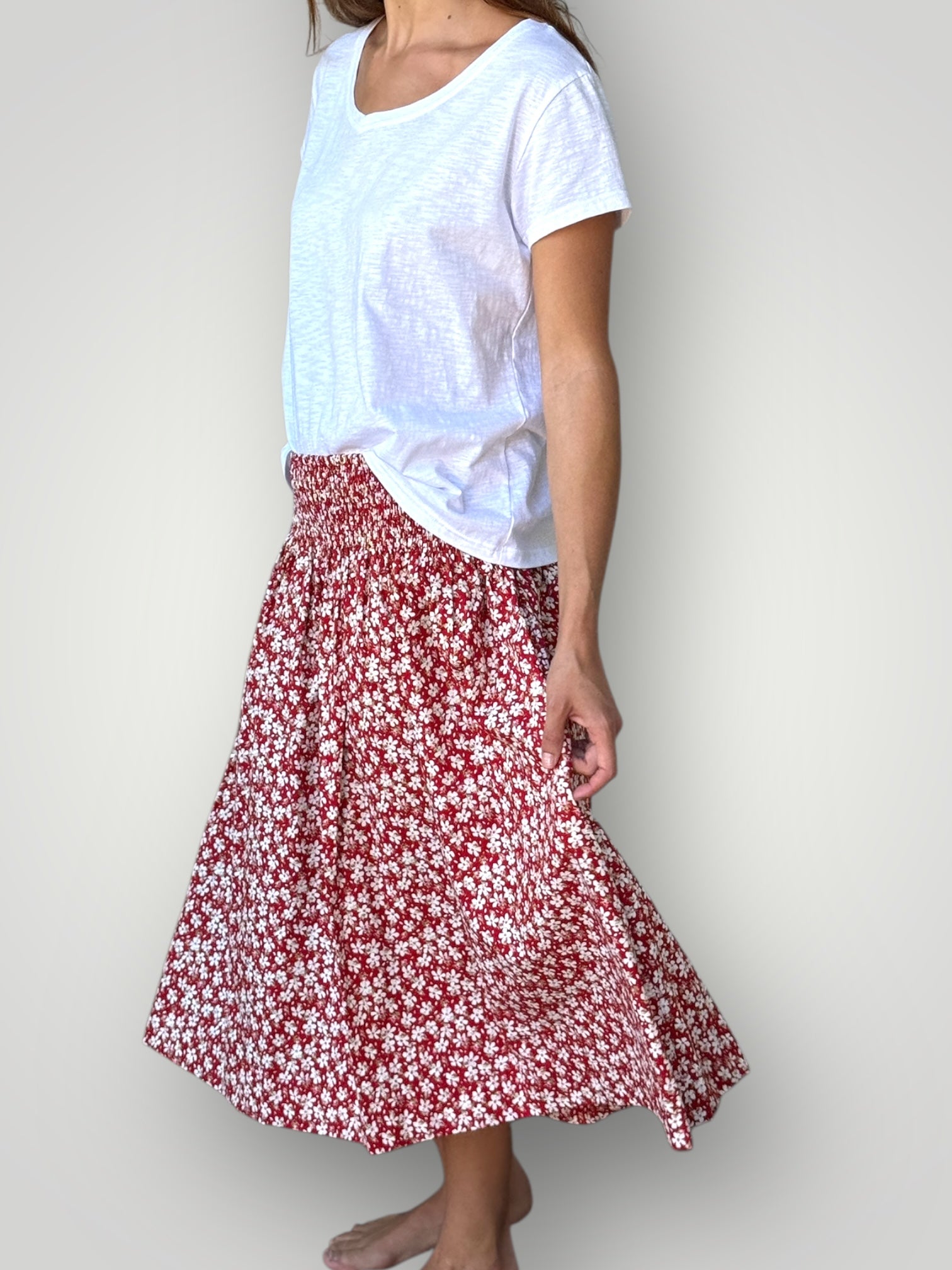 lola skirt - red daisy cotton Apparel
