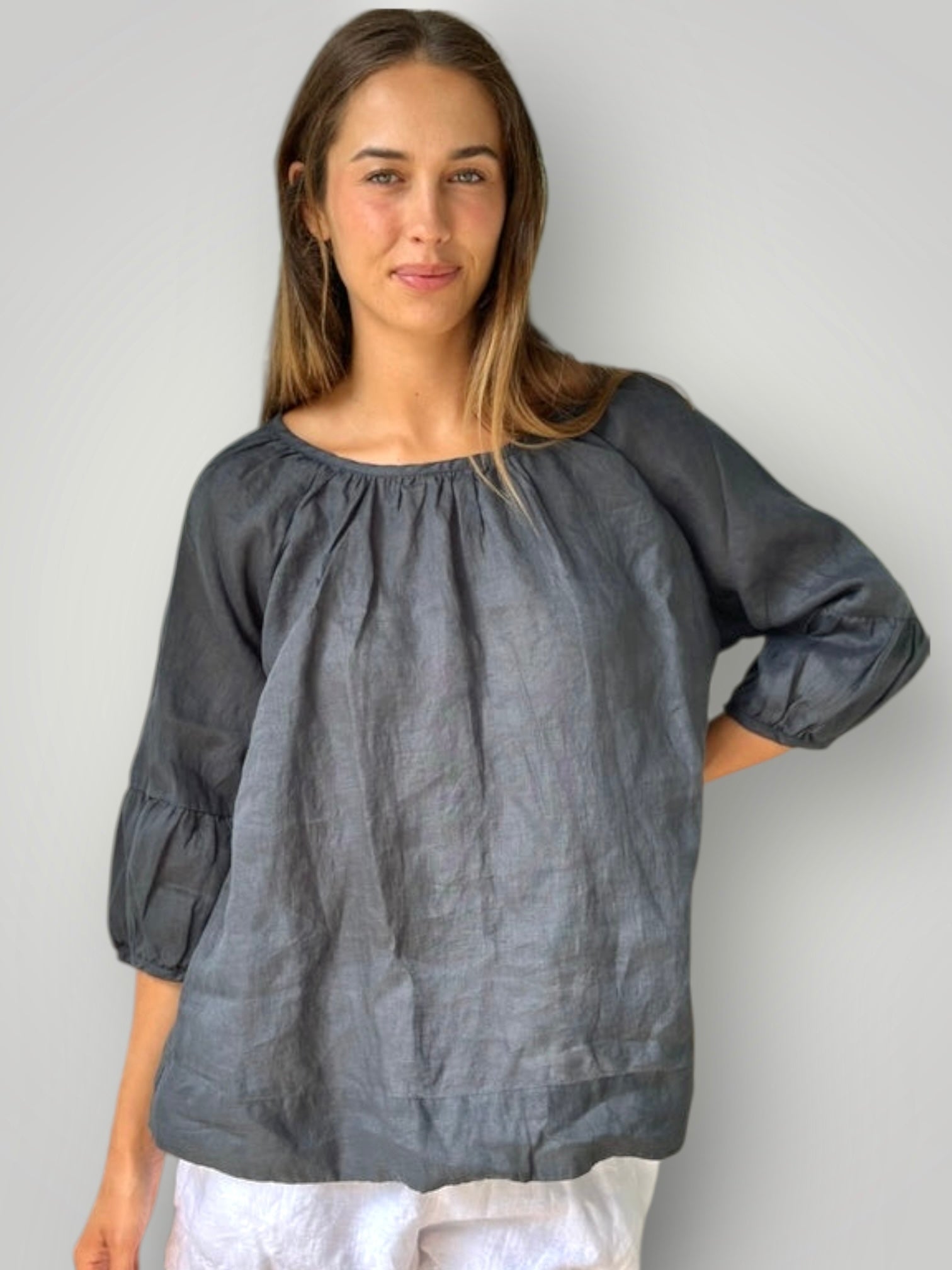 julia top-charcoal linen Apparel