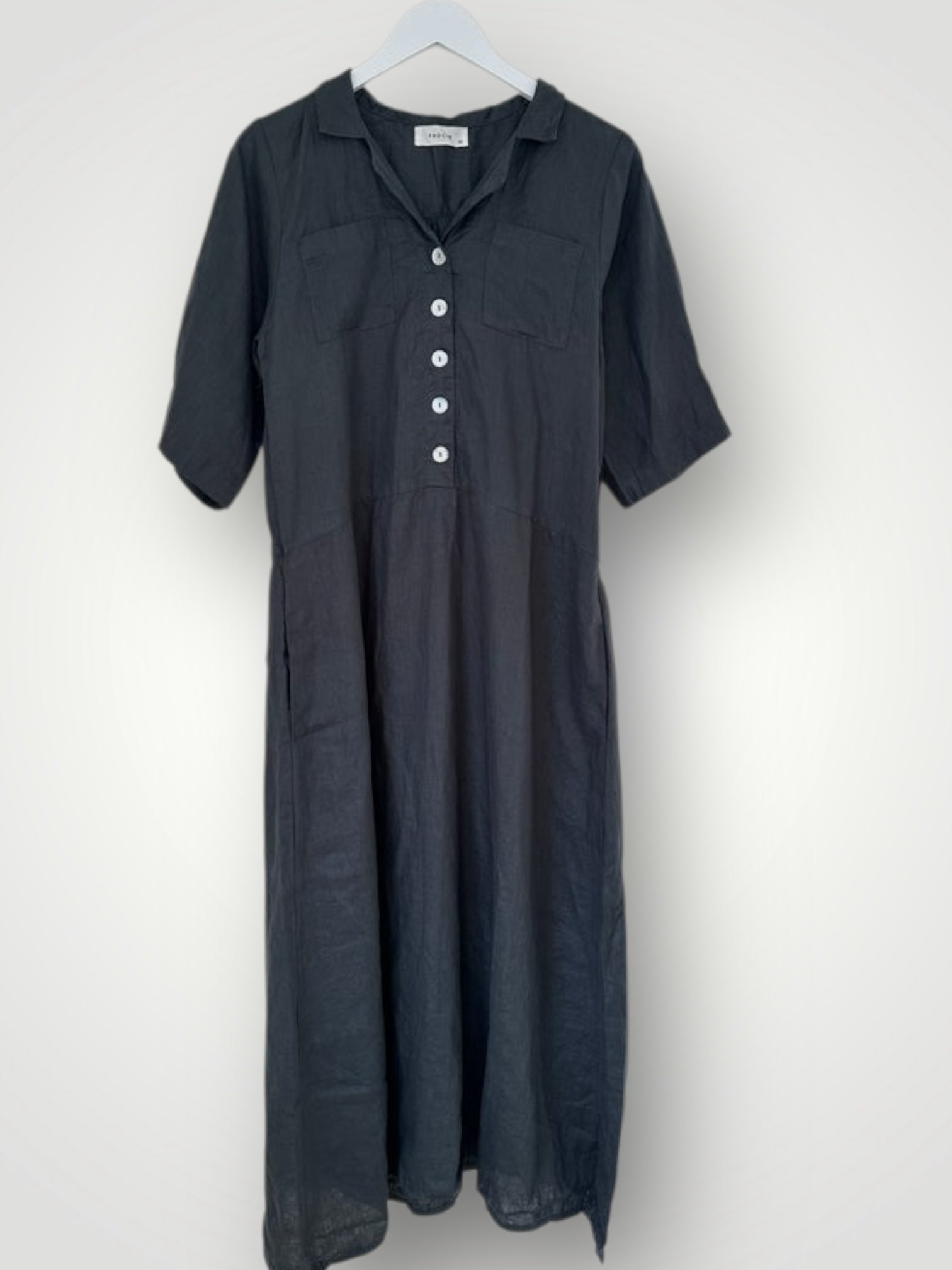 bridget dress-charcoal linen Apparel