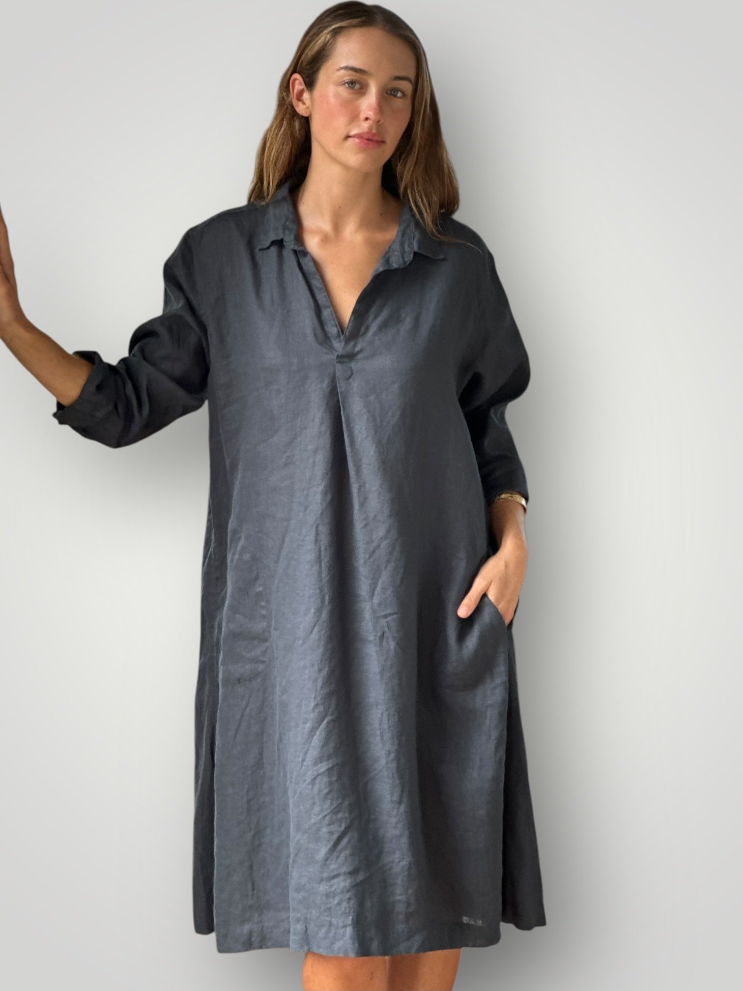 bianca dress -charcoal linen Apparel