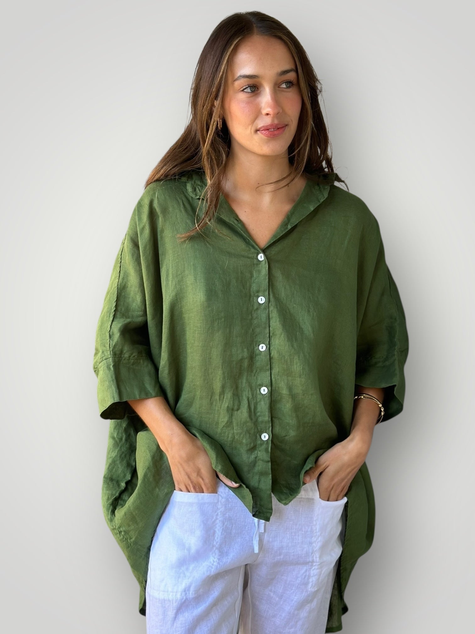 issey shirt - moss linen Apparel