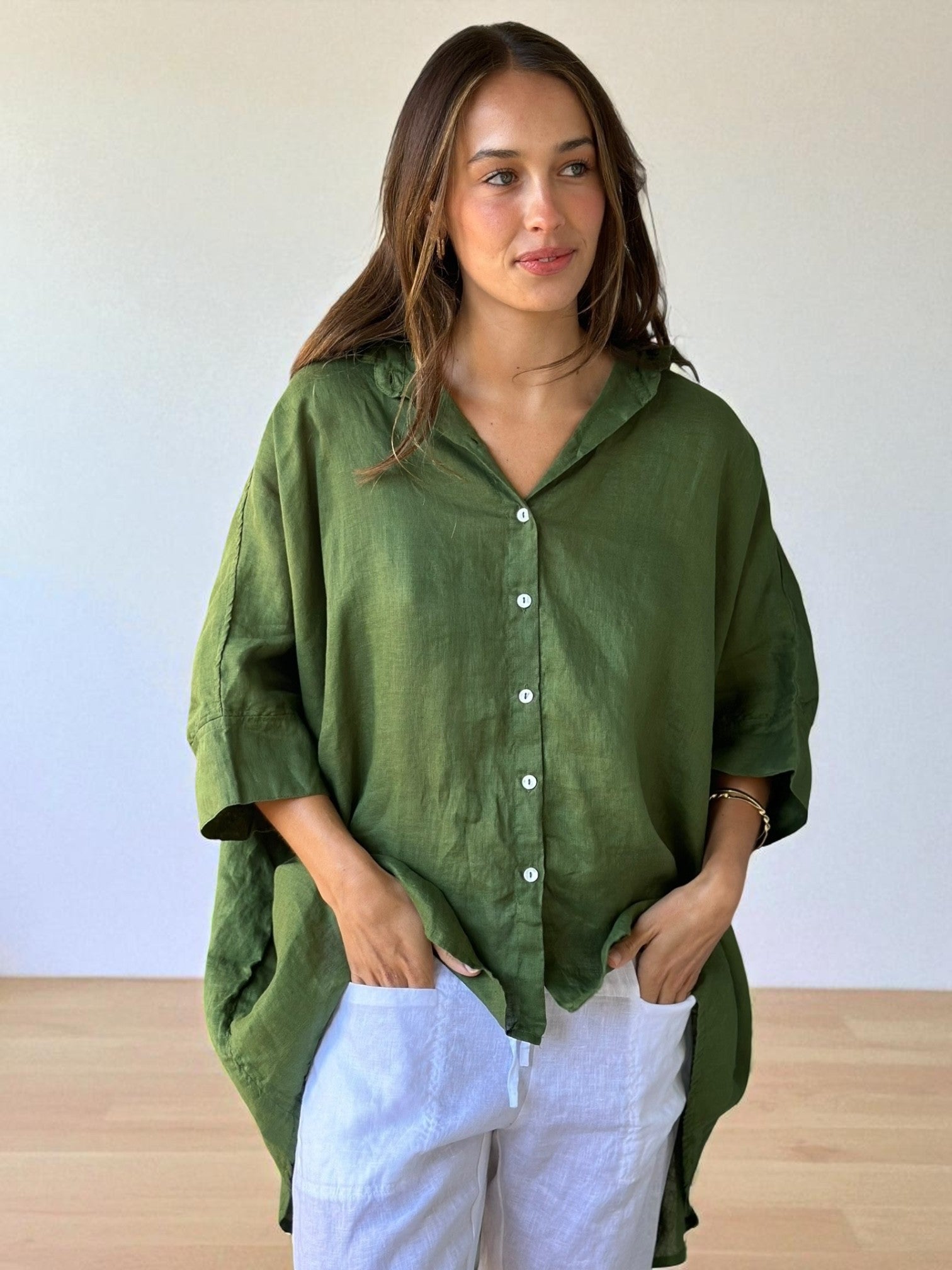 issey shirt - moss linen Apparel