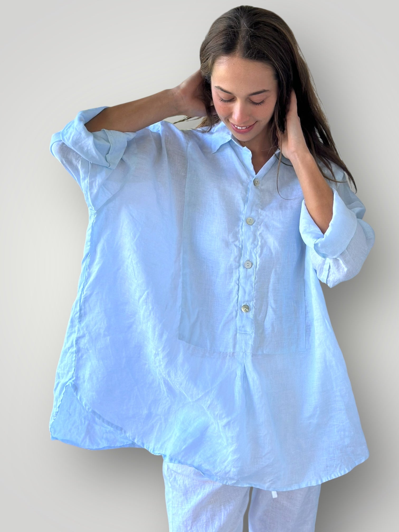 megan shirt - soft blue linen Apparel