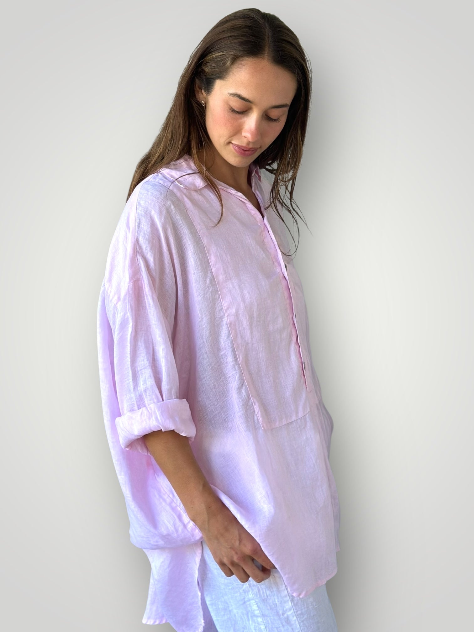 megan shirt - soft pink linen Apparel