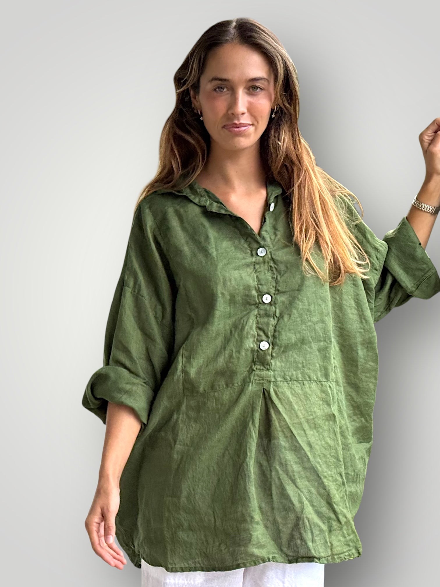 megan shirt - moss linen Apparel